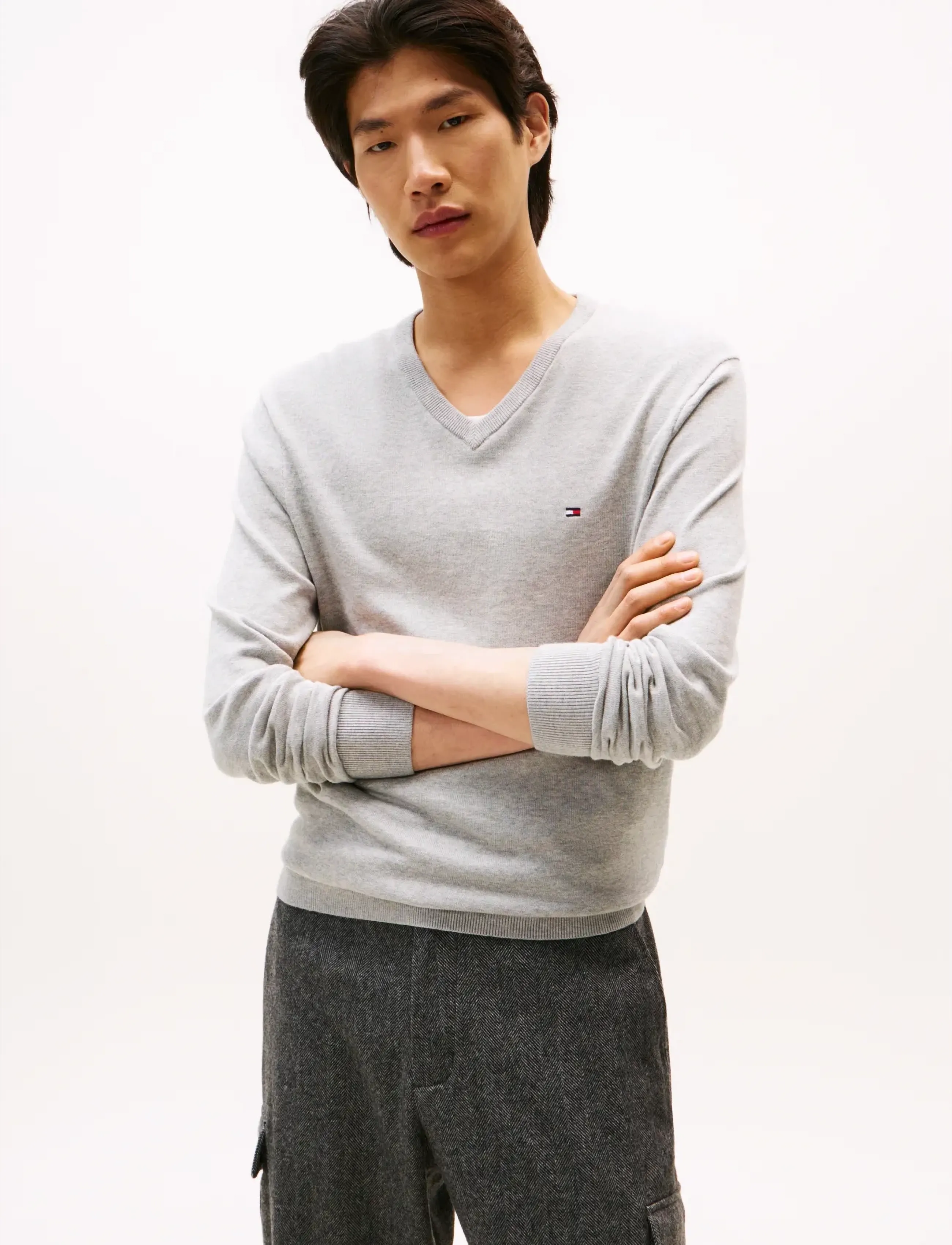 Tommy Hilfiger ESSENTIAL COTTON V NECK - Tommy Hilfiger - LIGHT GREY HEATHER / grey