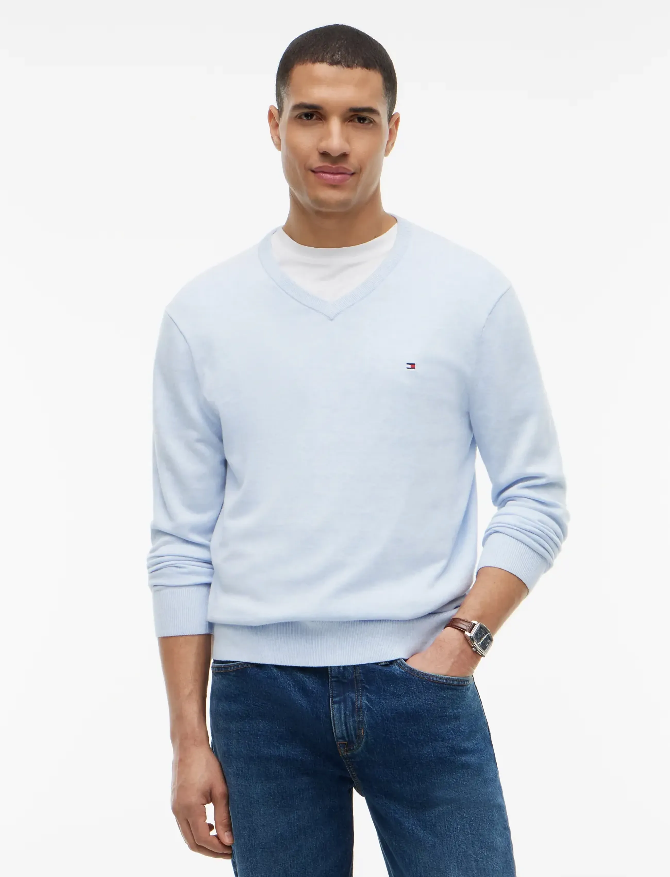 Tommy Hilfiger ESSENTIAL COTTON V NECK - Kleidung - SKY BLUE HEATHER / blue