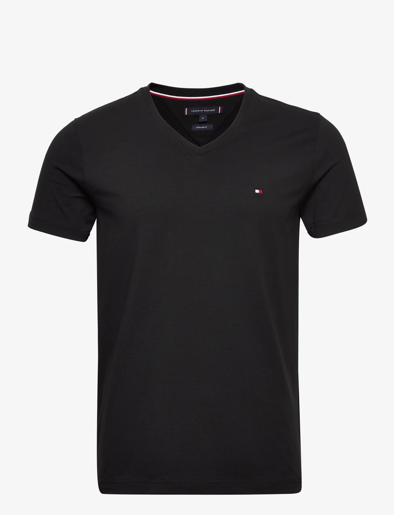 Tommy Hilfiger - CORE STRETCH SLIM V-NECK TEE - basic t-shirts - black - 0