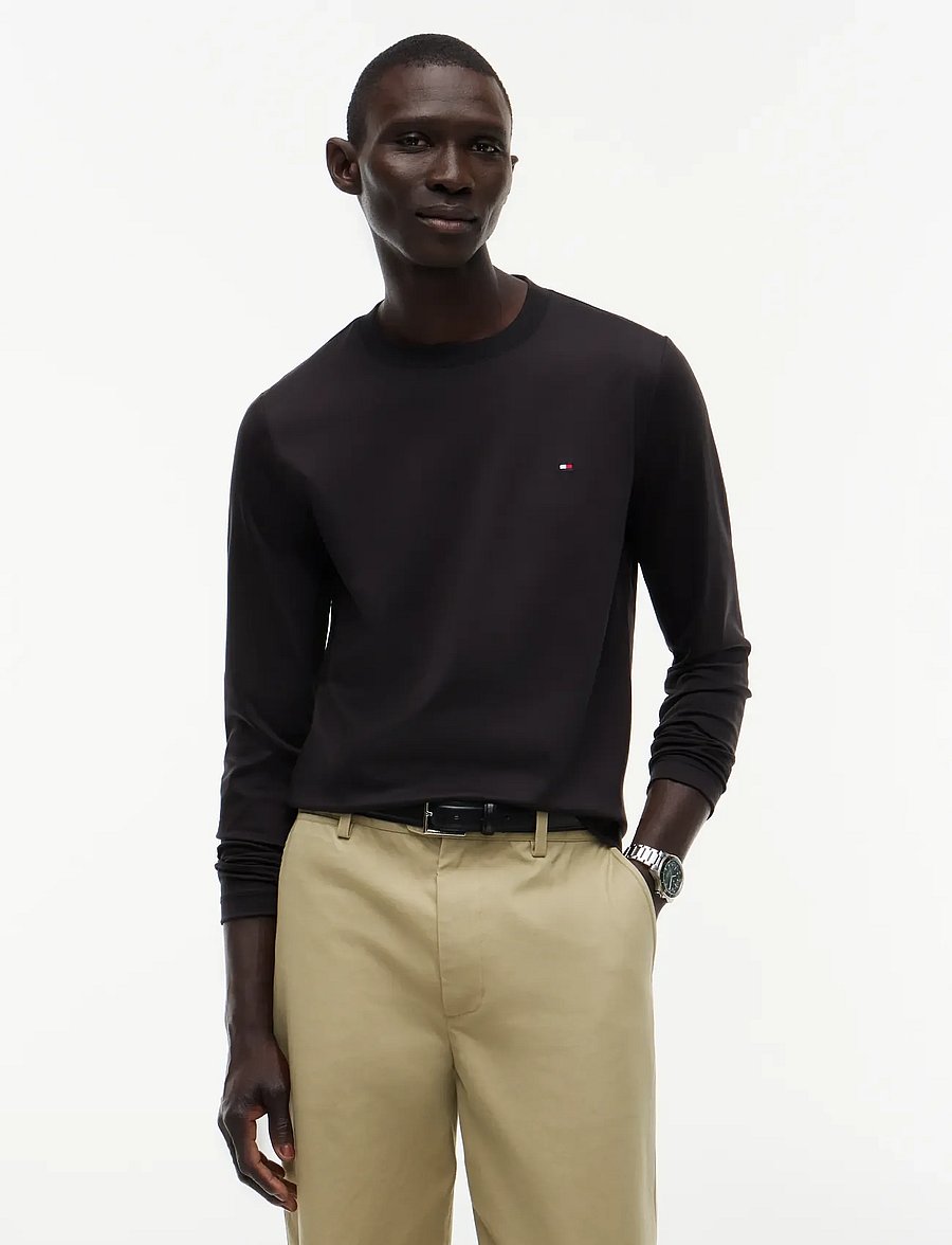 Tommy Hilfiger - LUXURY INTERLOCK LS TEE - långärmade t-shirts - black - 0