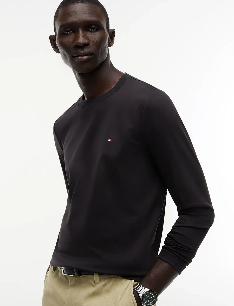 Tommy Hilfiger - LUXURY INTERLOCK LS TEE - långärmade t-shirts - black - 3