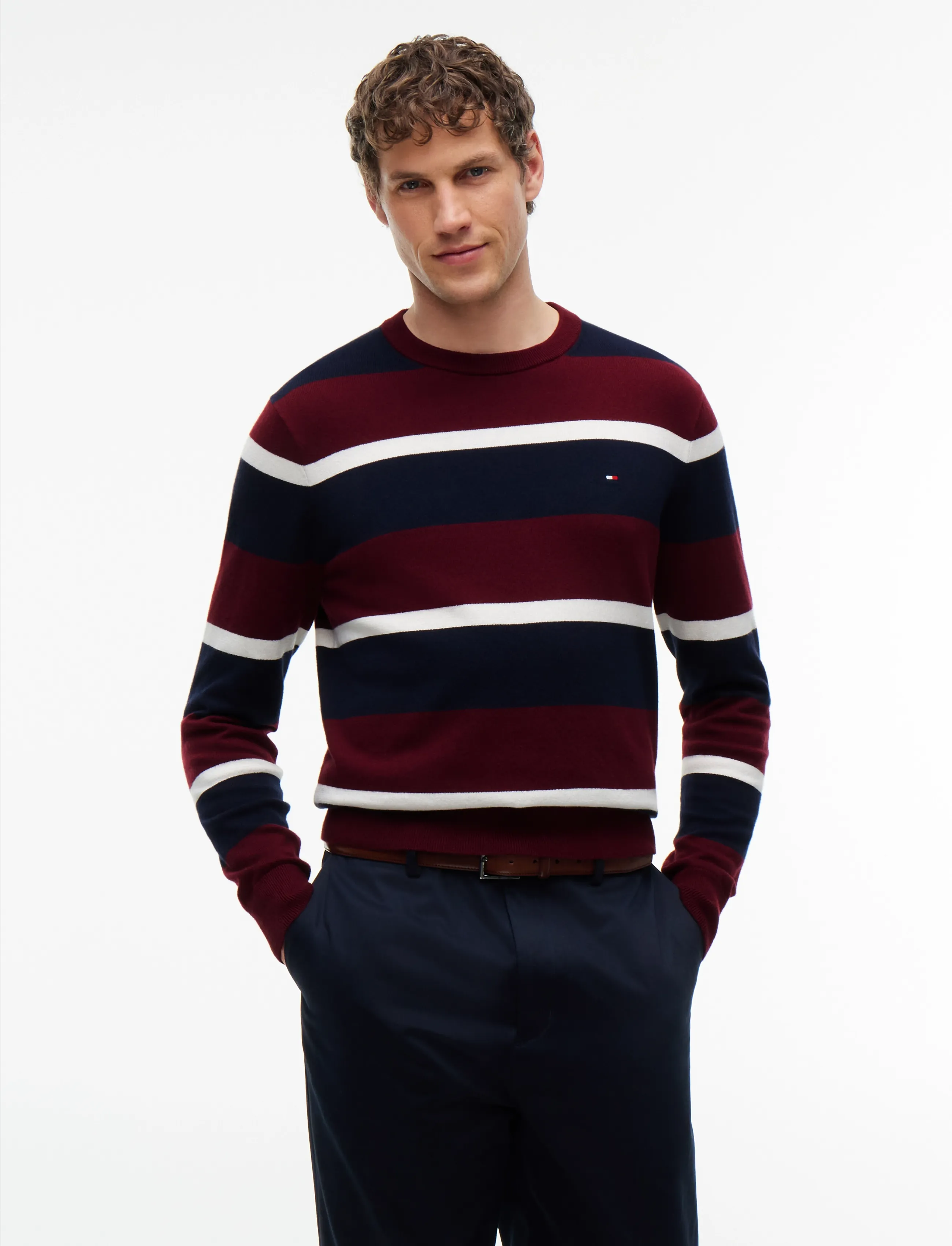 Tommy Hilfiger Pima Org Ctn Cashmere Crew Neck, L, Knitwear, Burgunderrot - Round Necks, Männerswear