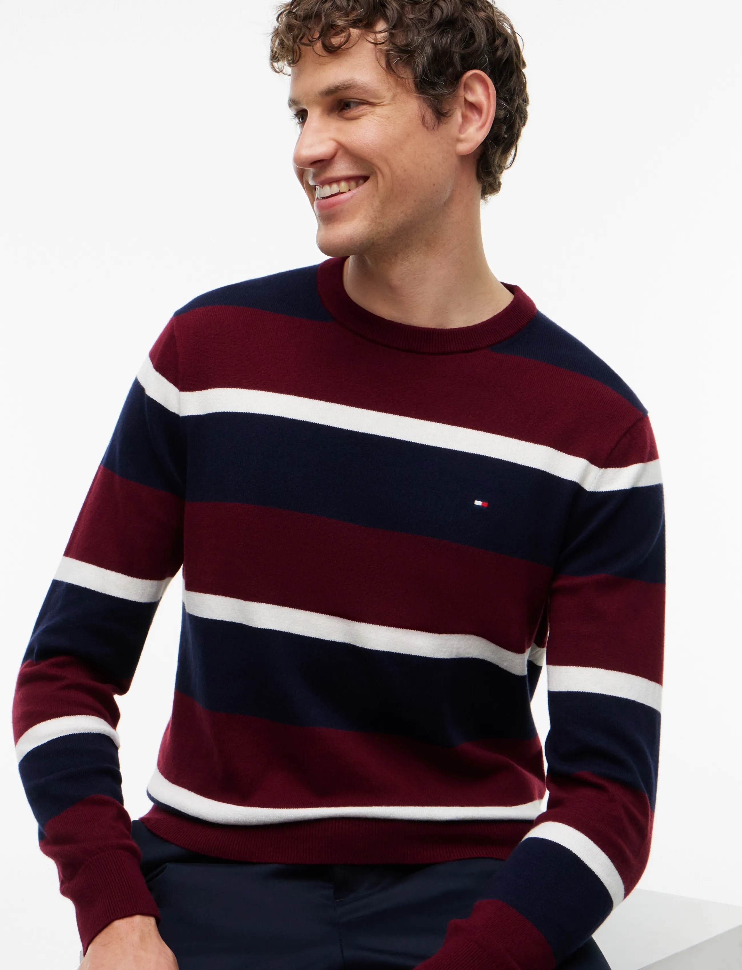 Tommy Hilfiger - PIMA ORG CTN CASHMERE CREW NECK - rundhals - burgundy navy blue ivory petal - 3