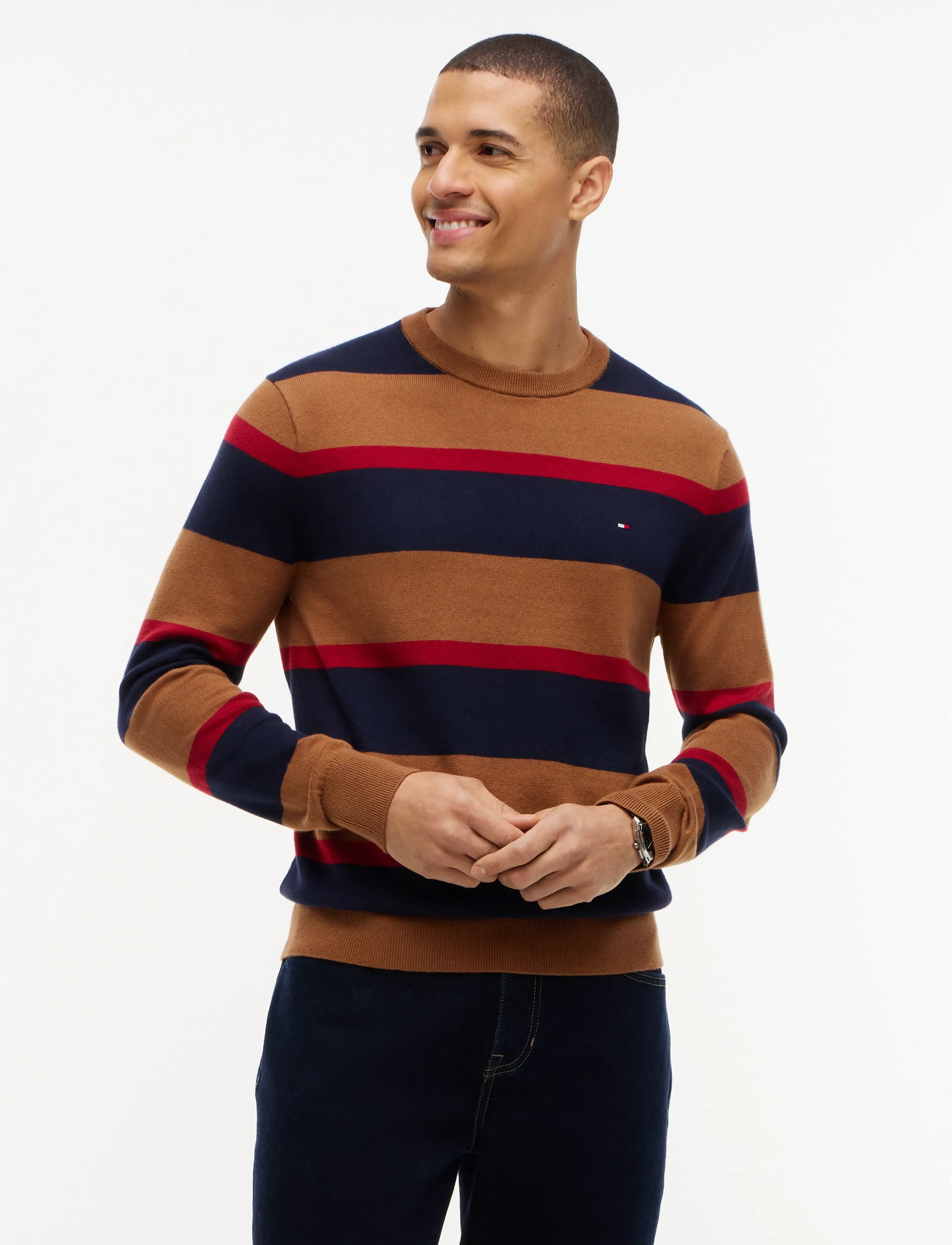 Tommy Hilfiger Pima Org Ctn Cashmere Crew Neck, M, Knitwear, Braun - Round Necks, Männerswear
