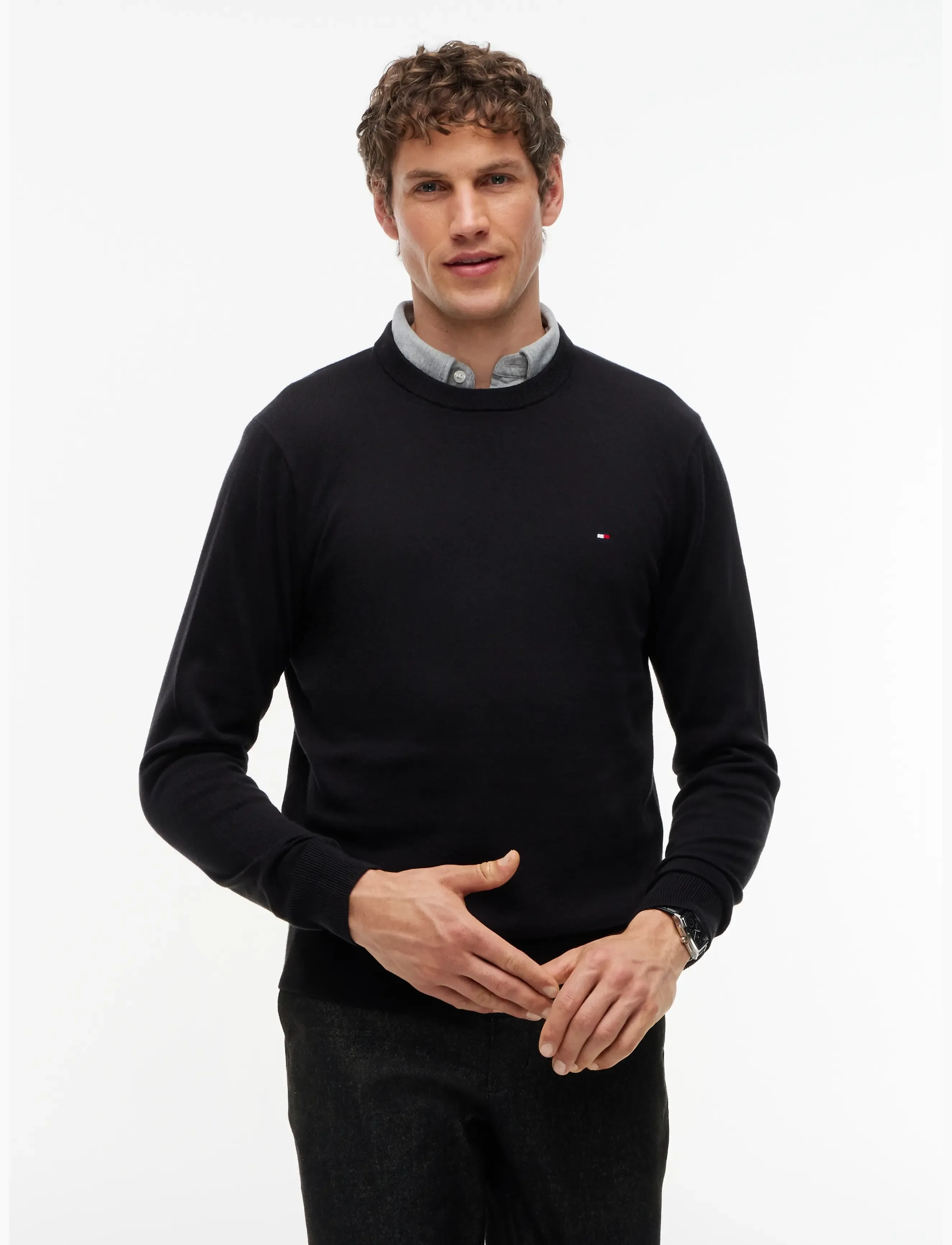 Tommy Hilfiger Pima Org Ctn Cashmere Crew Neck, 3XL, Knitwear, Schwarz - Round Necks, Männerswear