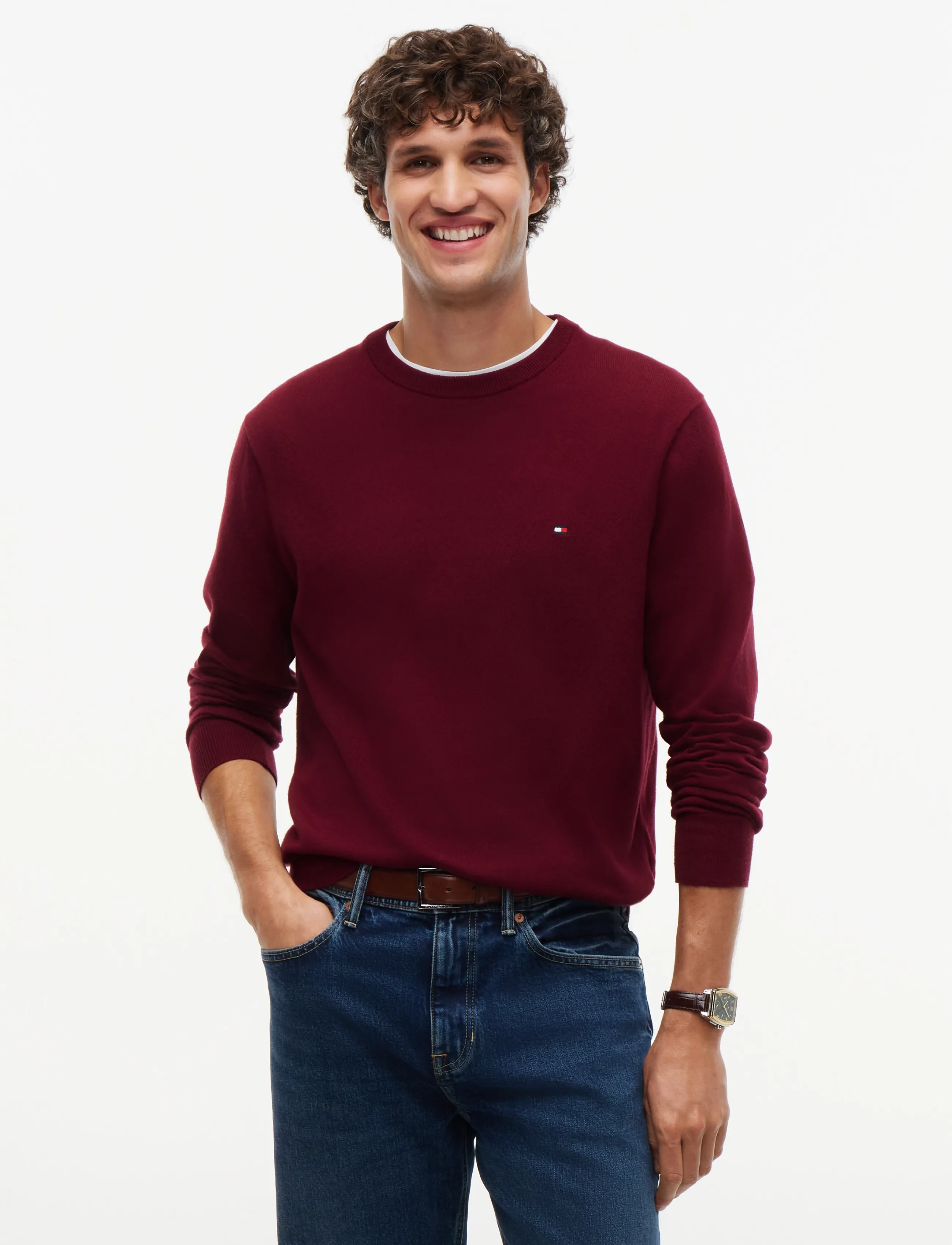 Tommy Hilfiger Pima Org Ctn Cashmere Crew Neck, XXL, Knitwear, Burgunderrot - Round Necks, Männerswear