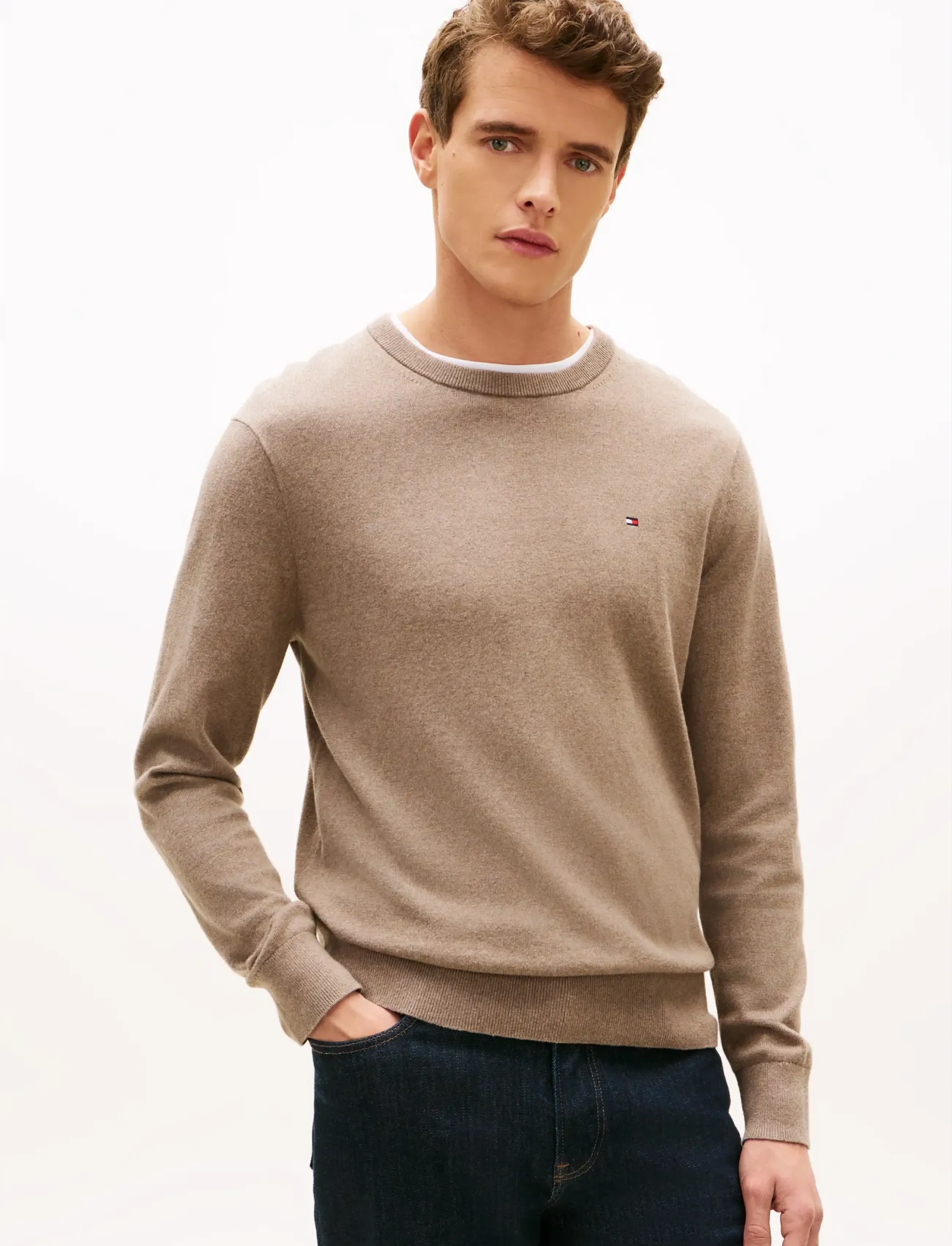 Tommy Hilfiger Pima Org Ctn Cashmere Crew Neck, S, Knitwear, Beige - Round Necks, Männerswear
