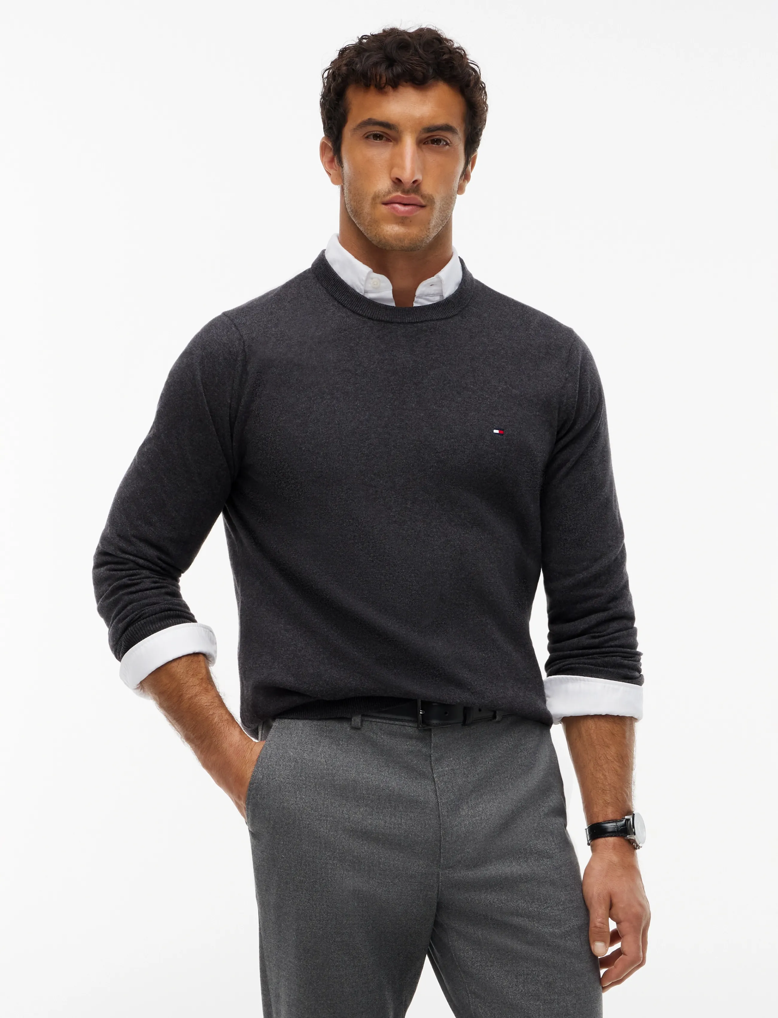 Tommy Hilfiger Pima Org Ctn Cashmere Crew Neck, S, Knitwear, Grau - Round Necks, Männerswear