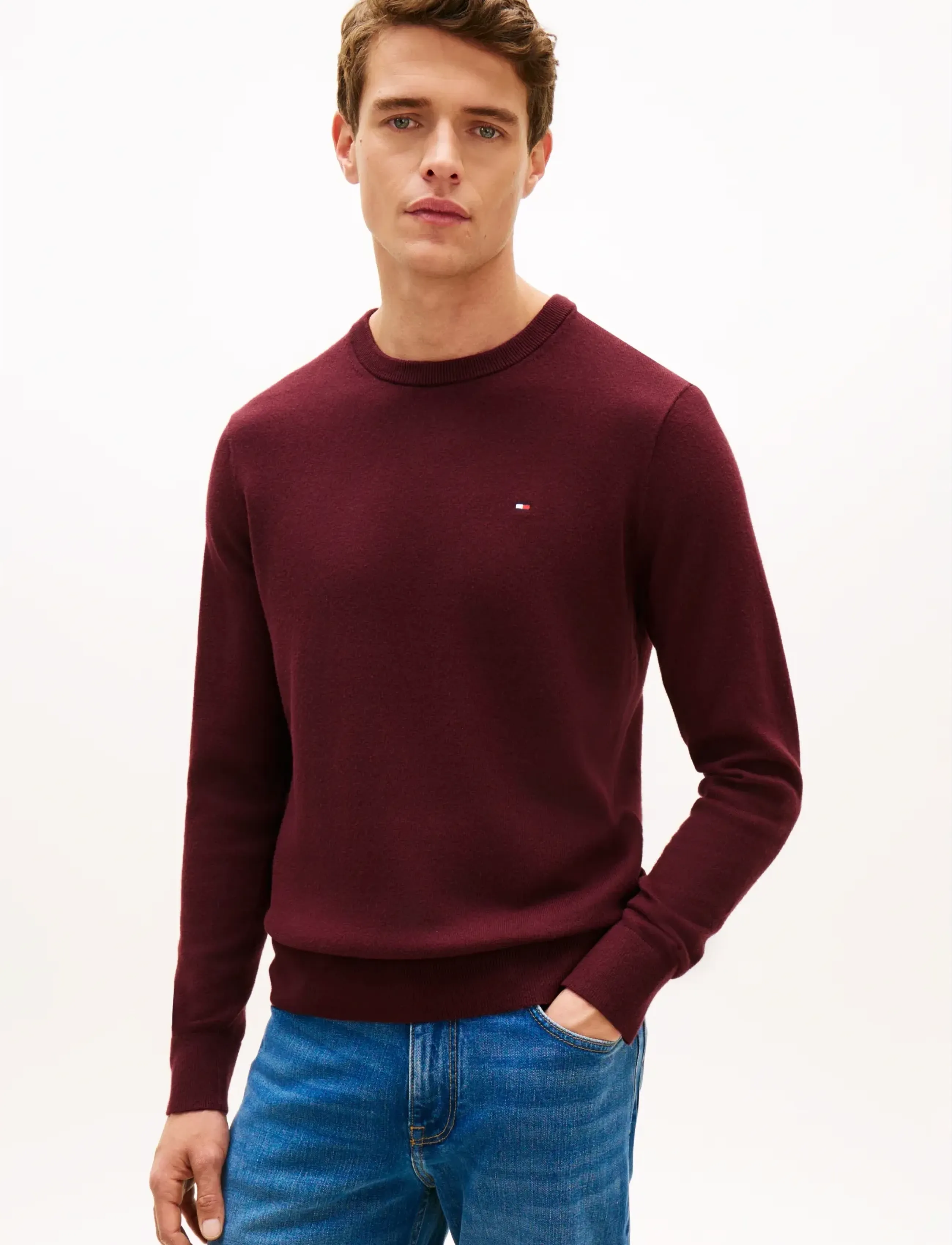 Tommy Hilfiger Pima Org Ctn Cashmere Crew Neck, M, Knitwear, Burgunderrot - Round Necks, Männerswear