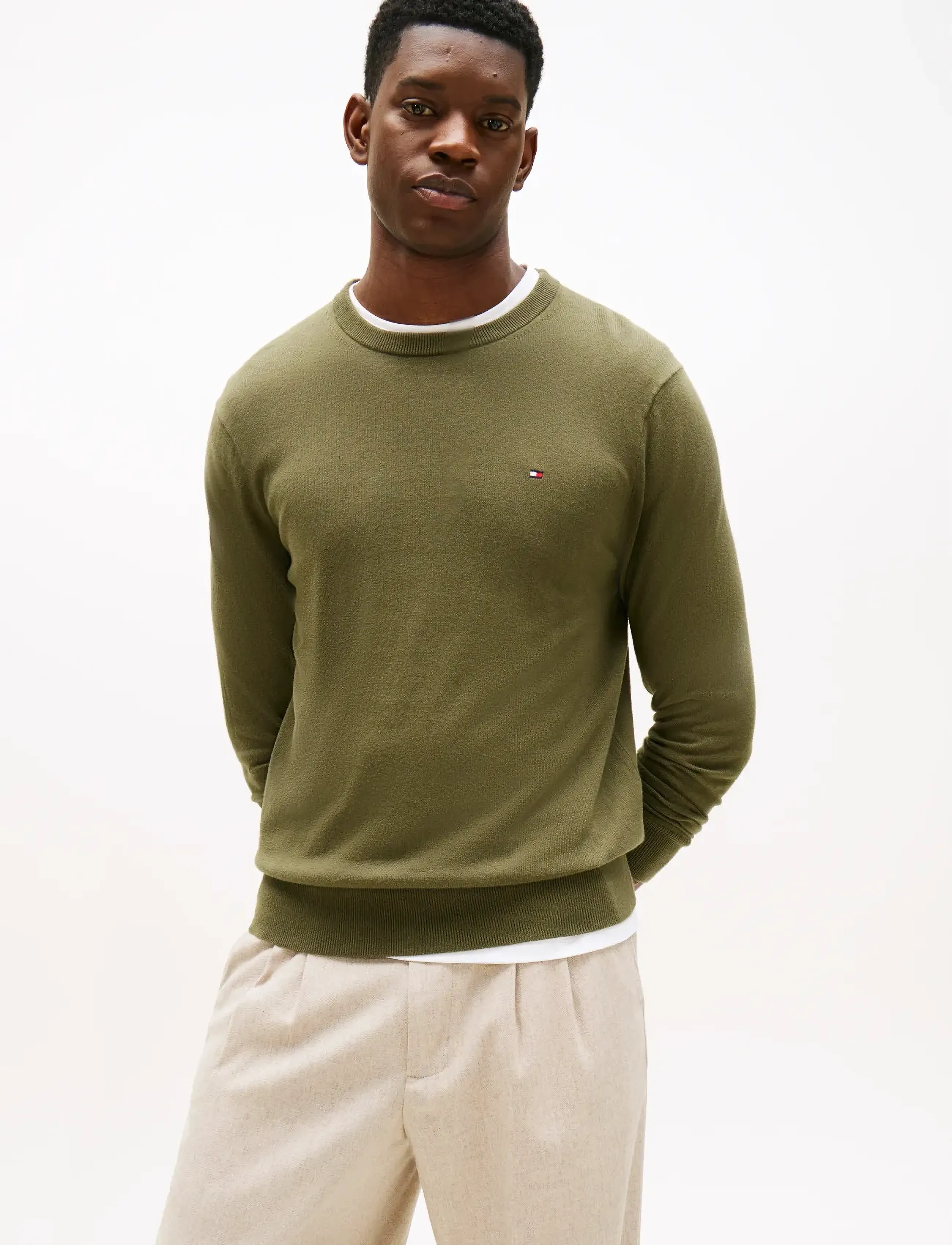 Tommy Hilfiger Pima Org Ctn Cashmere Crew Neck, XL, Knitwear, Khakigrün - Round Necks, Männerswear