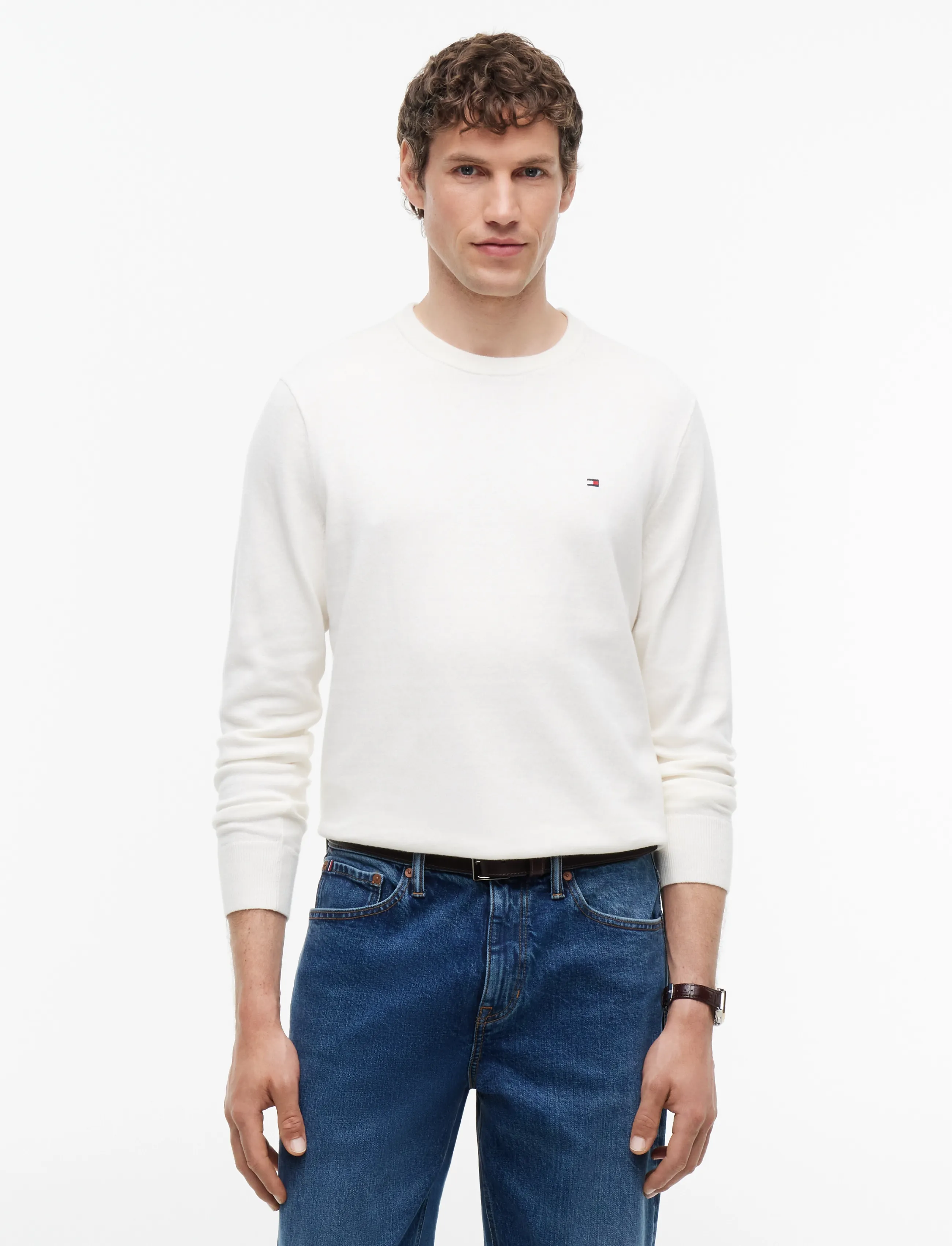 Tommy Hilfiger Pima Org Ctn Cashmere Crew Neck, L, Knitwear, Weiß - Round Necks, Männerswear