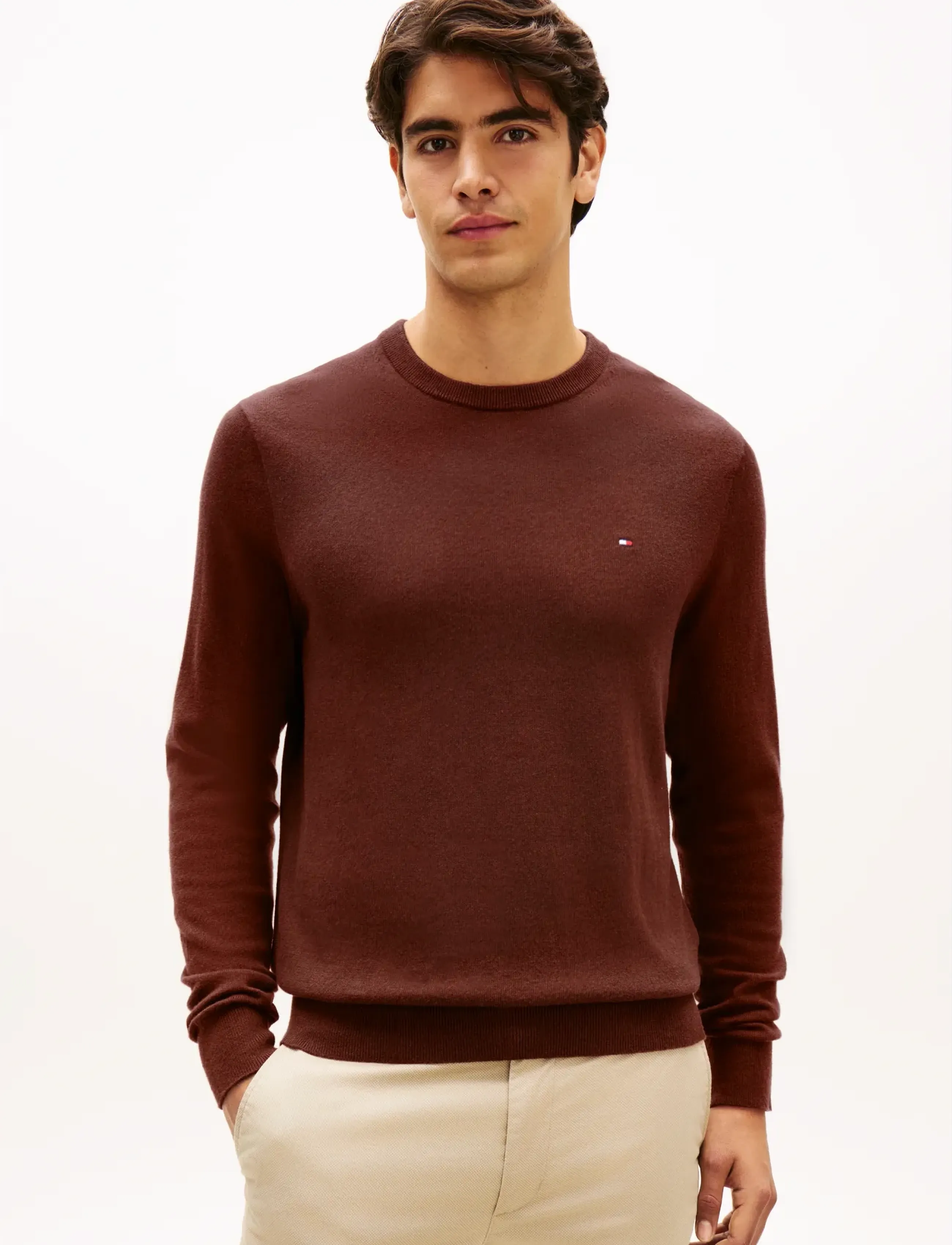 Tommy Hilfiger Pima Org Ctn Cashmere Crew Neck, S, Knitwear, Burgunderrot - Round Necks, Männerswear