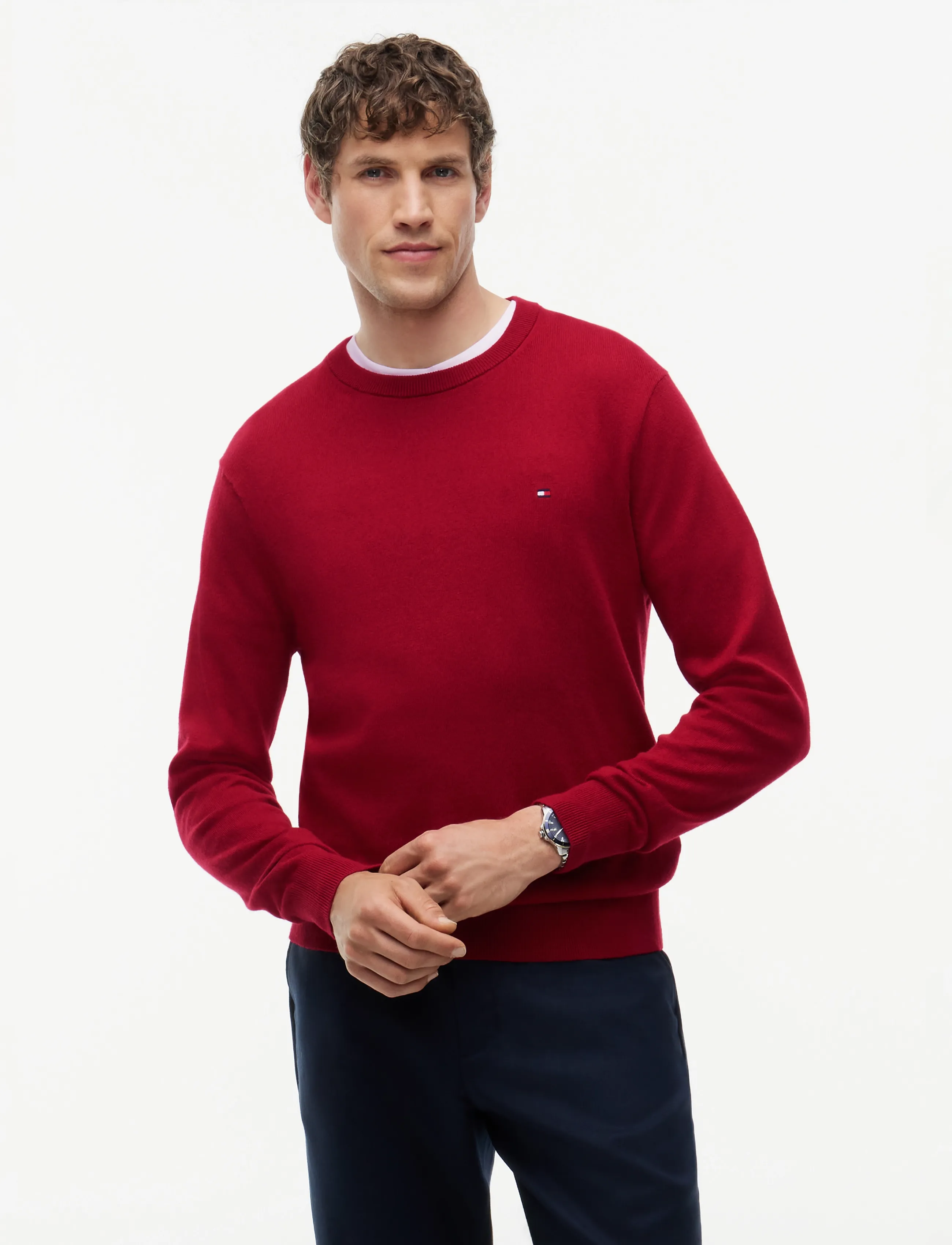 Tommy Hilfiger Pima Org Ctn Cashmere Crew Neck, S, Knitwear, Rot - Round Necks, Männerswear