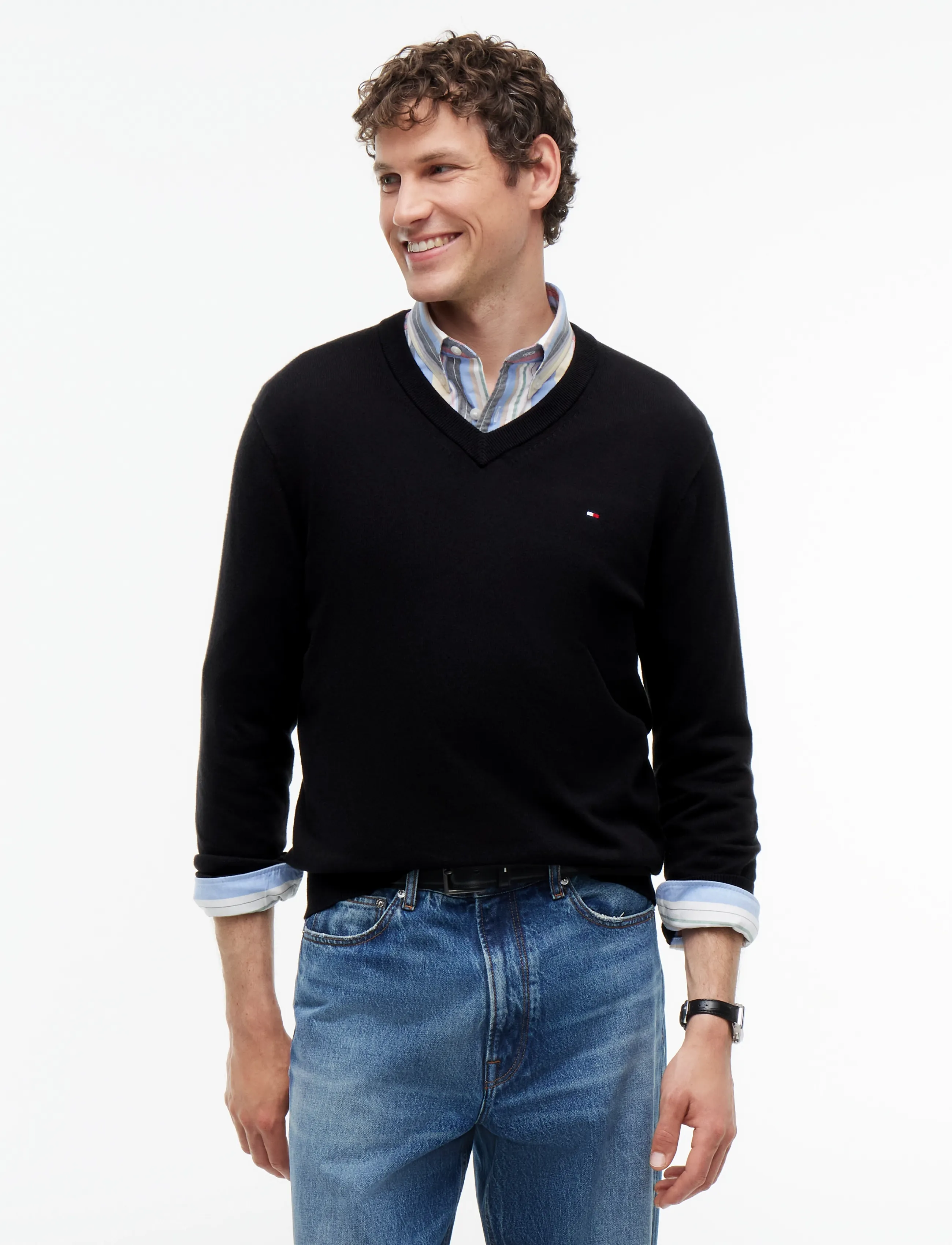 Tommy Hilfiger Pima Org Ctn Cashmere V Neck, XL, Knitwear, Schwarz - V-necks, Männerswear