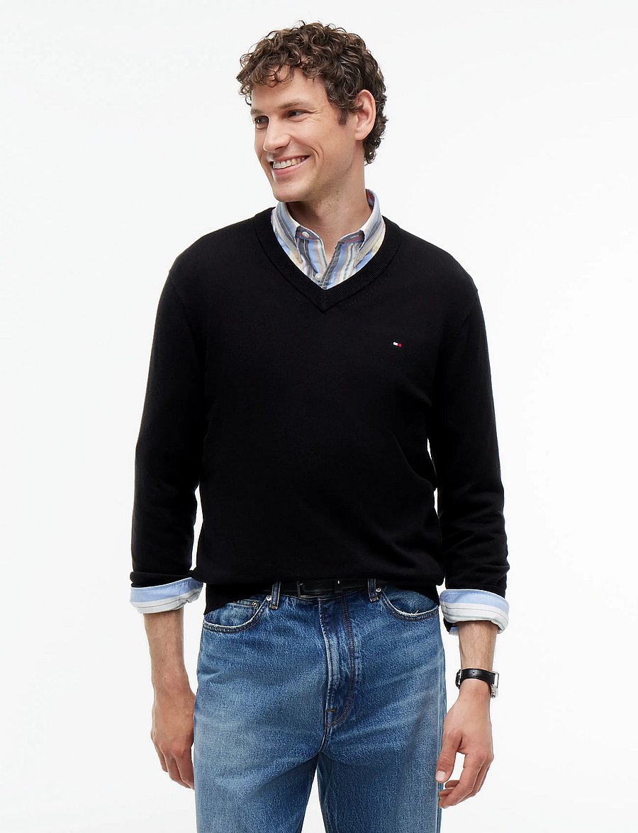Tommy Hilfiger - PIMA ORG CTN CASHMERE V NECK - v-kaelusega - black - 0