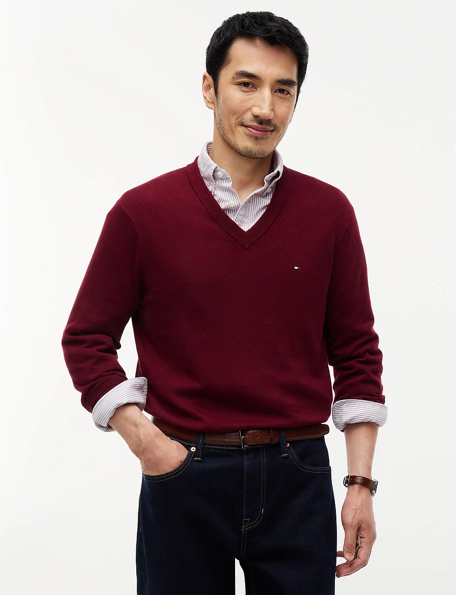 Tommy Hilfiger - PIMA ORG CTN CASHMERE V NECK - v-ausschnitt - burgundy - 0