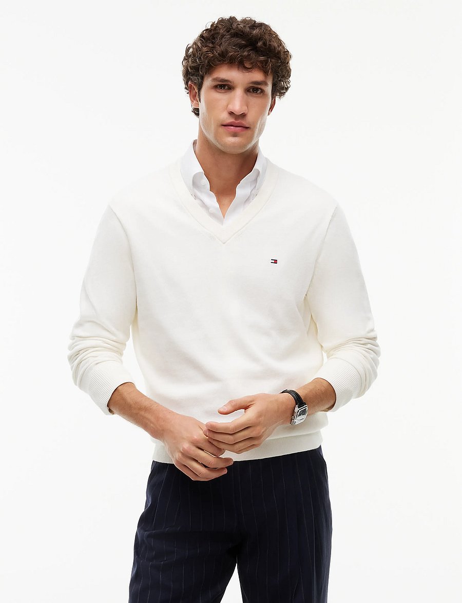 Tommy Hilfiger - PIMA ORG CTN CASHMERE V NECK - v-hals - ivory petal - 0