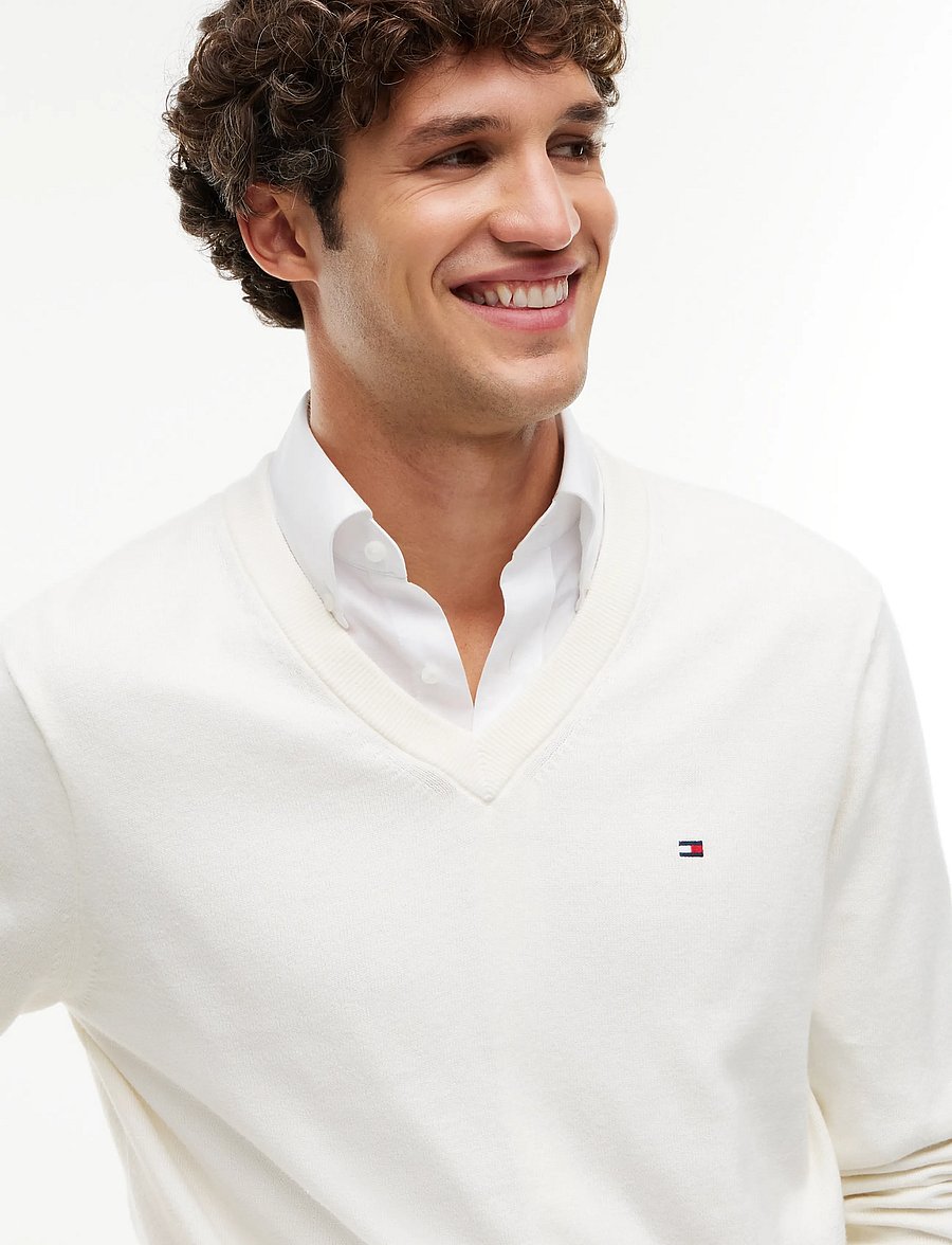 Tommy Hilfiger - PIMA ORG CTN CASHMERE V NECK - v-hals - ivory petal - 4