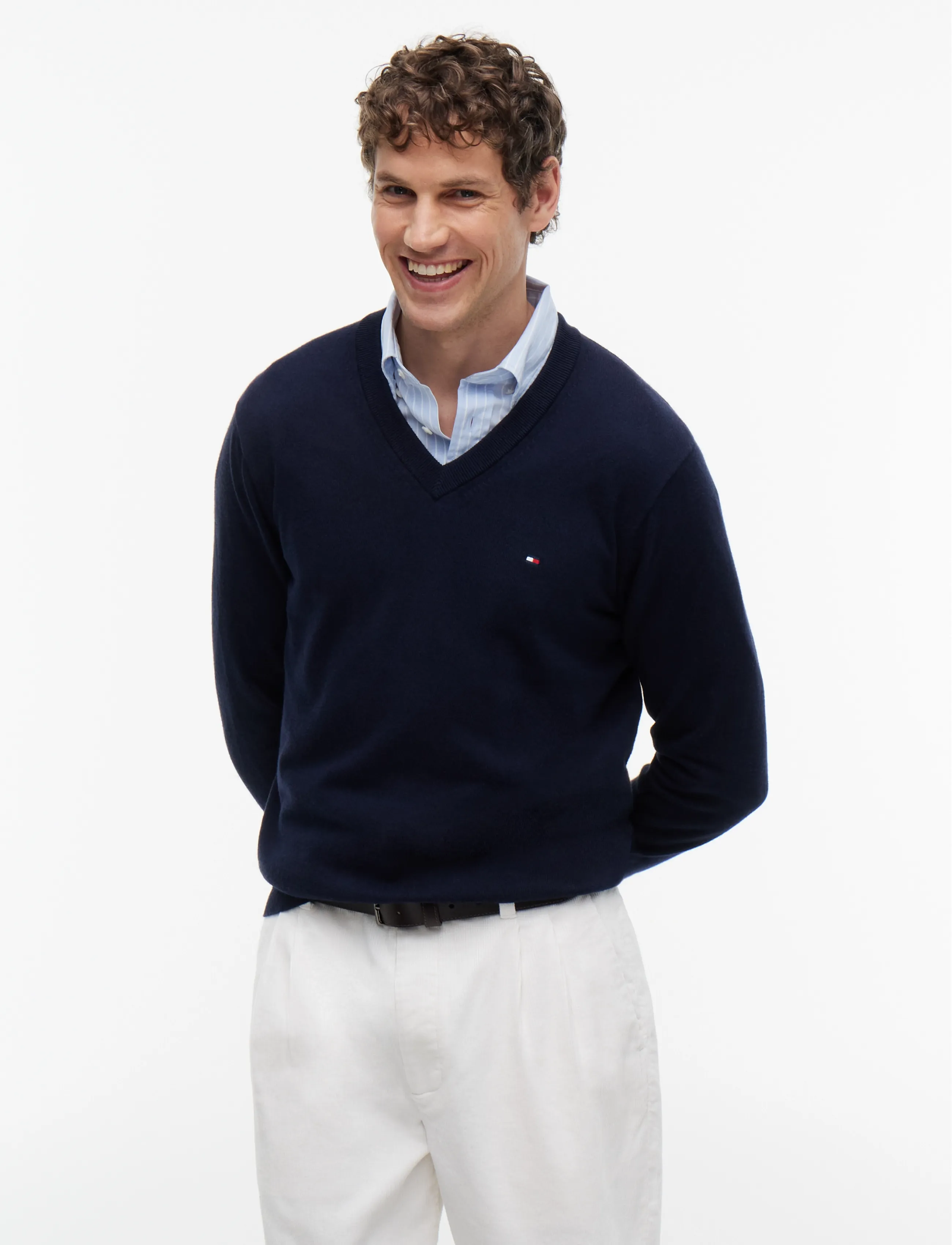 Tommy Hilfiger Pima Org Ctn Cashmere V Neck, L, Knitwear, Blau - V-necks, Männerswear