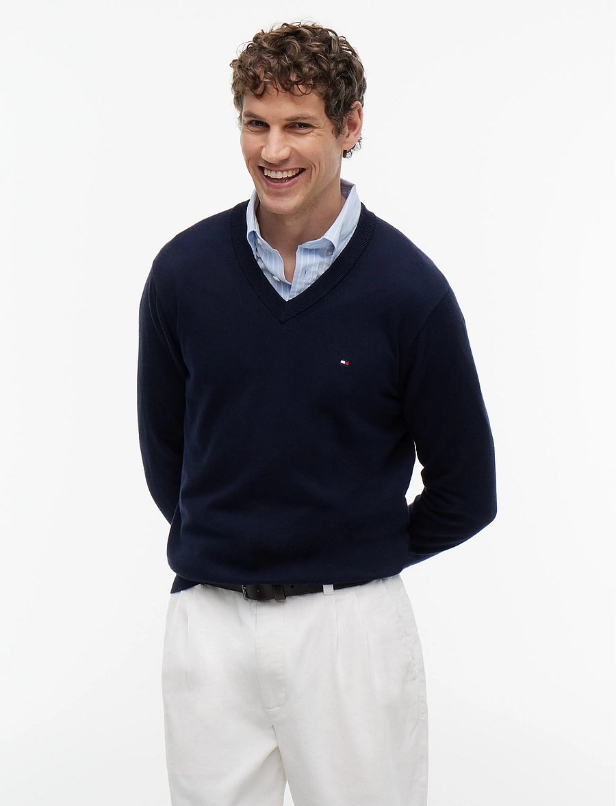 Tommy Hilfiger - PIMA ORG CTN CASHMERE V NECK - navy blue - 0