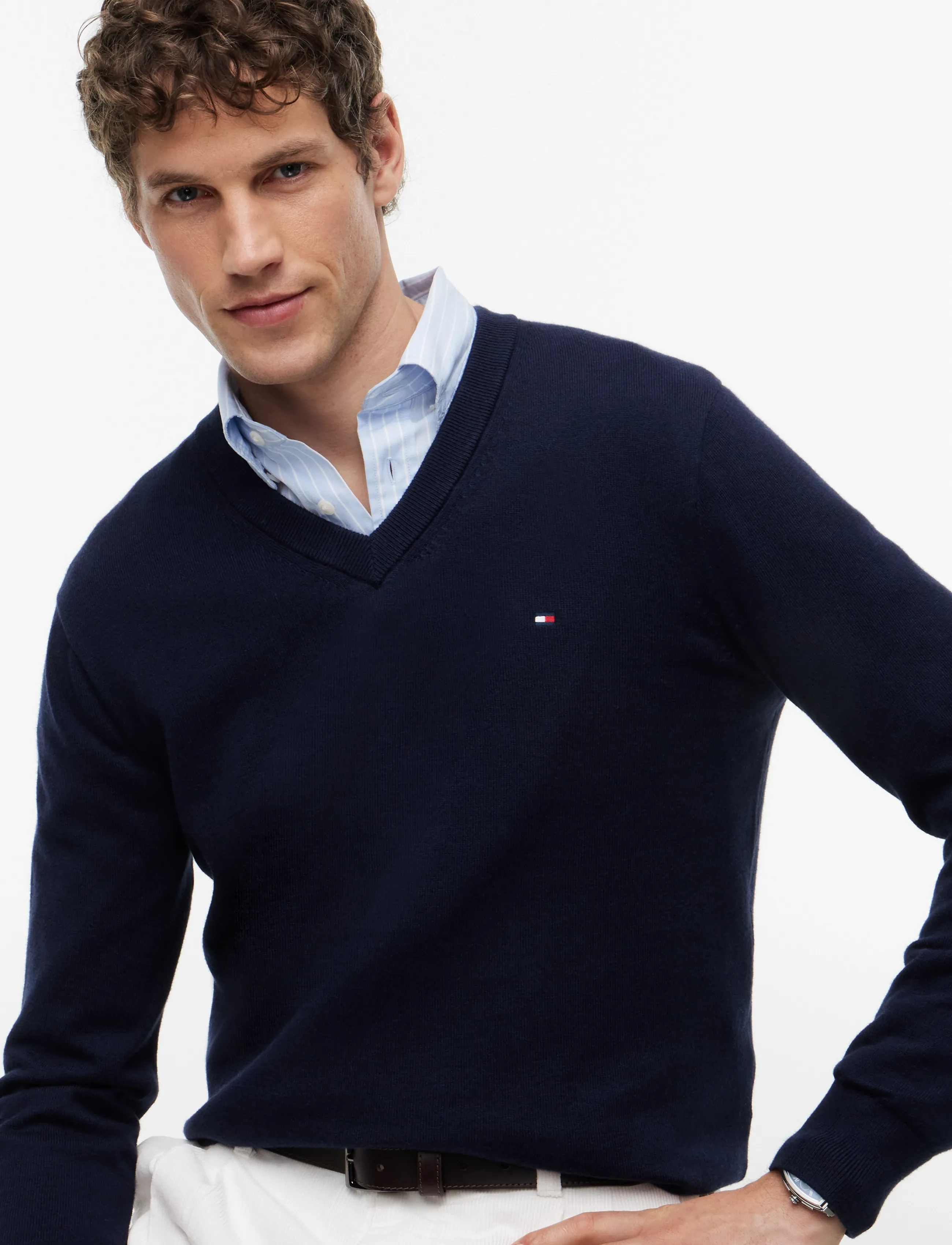 Tommy Hilfiger - PIMA ORG CTN CASHMERE V NECK - desert sky - 4