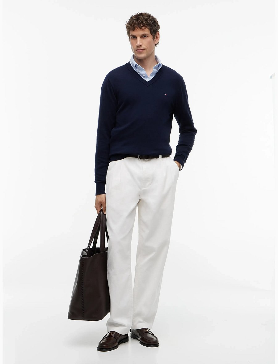 Tommy Hilfiger - PIMA ORG CTN CASHMERE V NECK - navy blue - 5