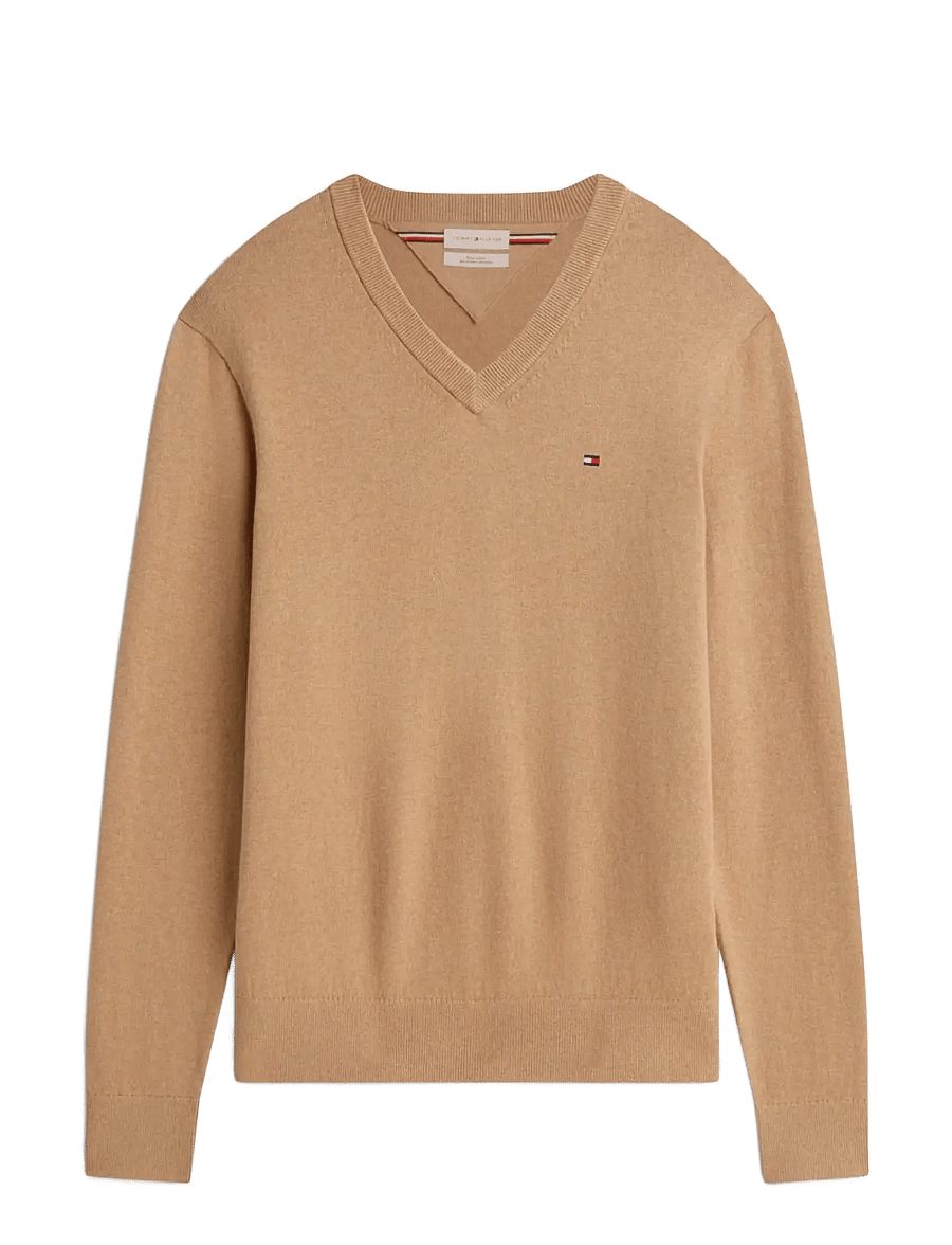 Tommy Hilfiger - PIMA ORG CTN CASHMERE V NECK - v-kaelusega - safari canvas heather - 1
