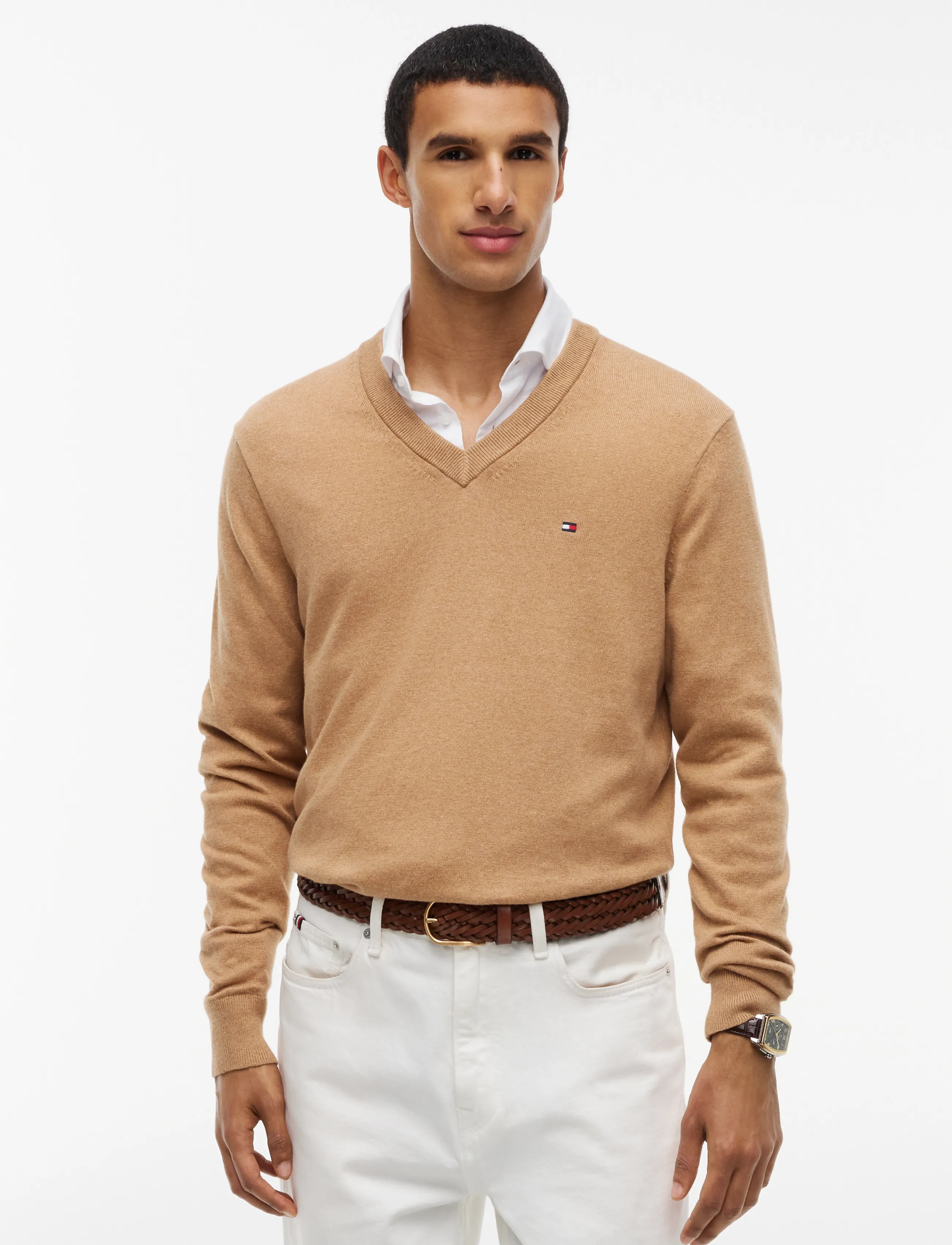 Tommy Hilfiger Pima Org Ctn Cashmere V Neck, S, Knitwear, Beige - V-necks, Männerswear