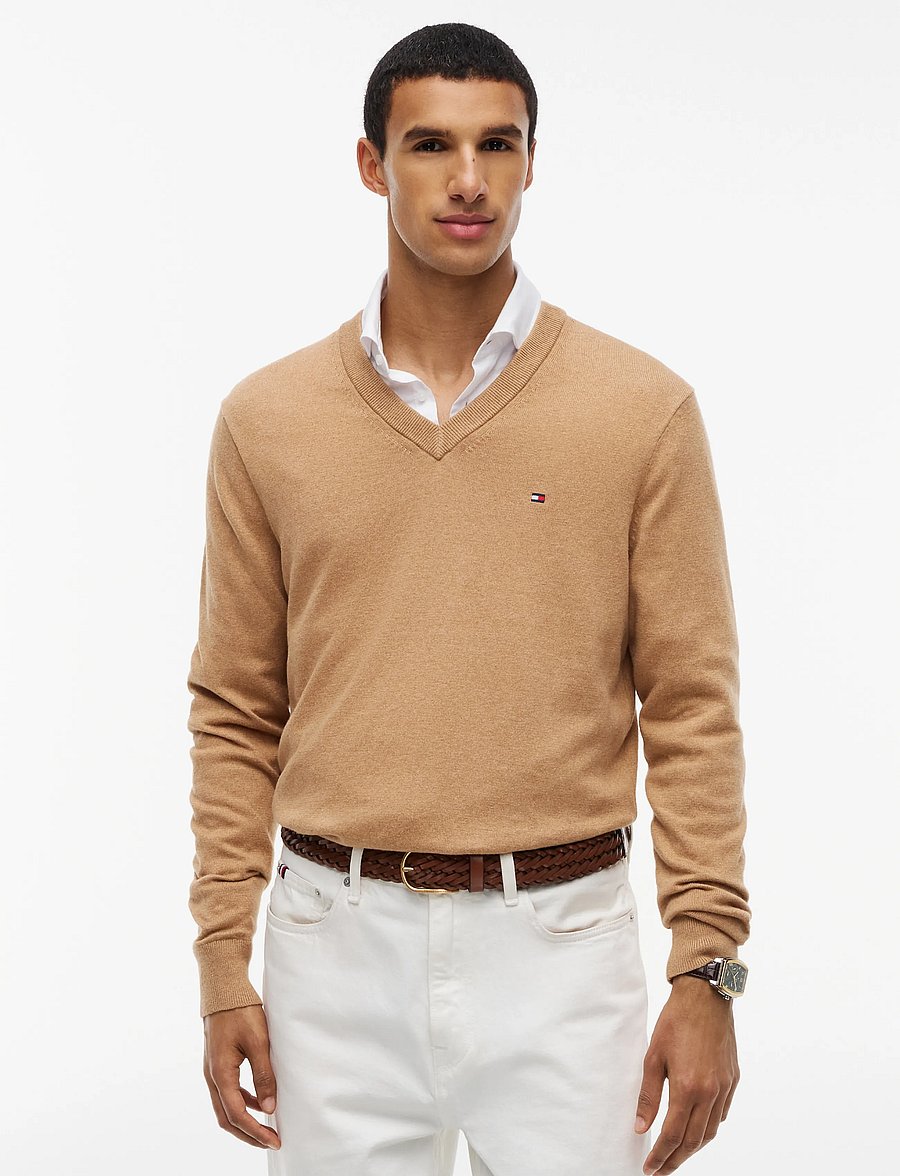 Tommy Hilfiger - PIMA ORG CTN CASHMERE V NECK - v-kaelusega - safari canvas heather - 0