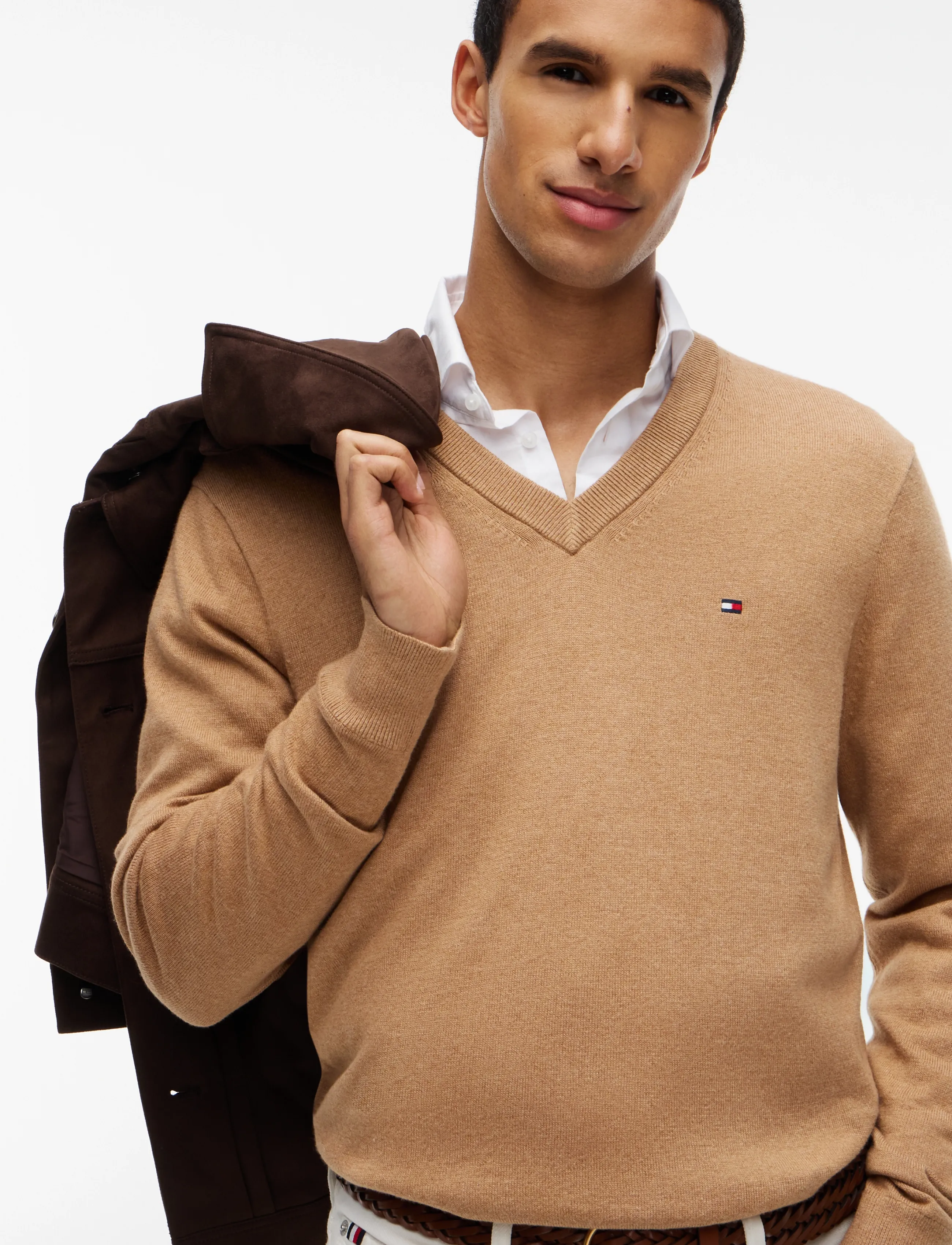Tommy Hilfiger - PIMA ORG CTN CASHMERE V NECK - v-kaelusega - safari canvas heather - 3
