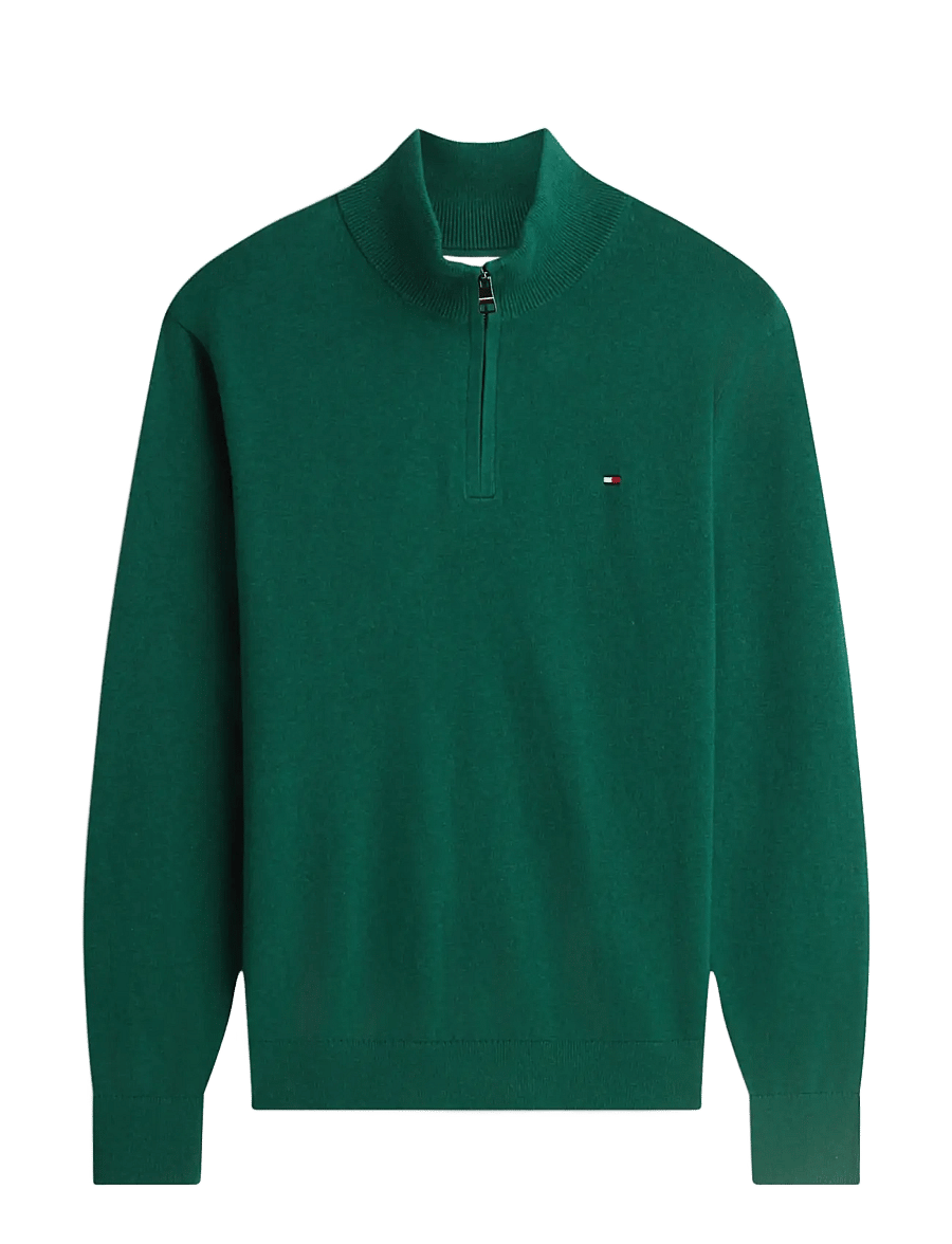 Tommy Hilfiger - PIMA ORG CTN CASHMERE ZIP MOCK - pullover mit halbem reißverschluss - ornamental green heather - 1