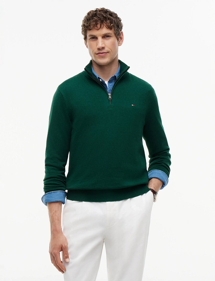 Tommy Hilfiger - PIMA ORG CTN CASHMERE ZIP MOCK - pullover mit halbem reißverschluss - ornamental green heather - 0