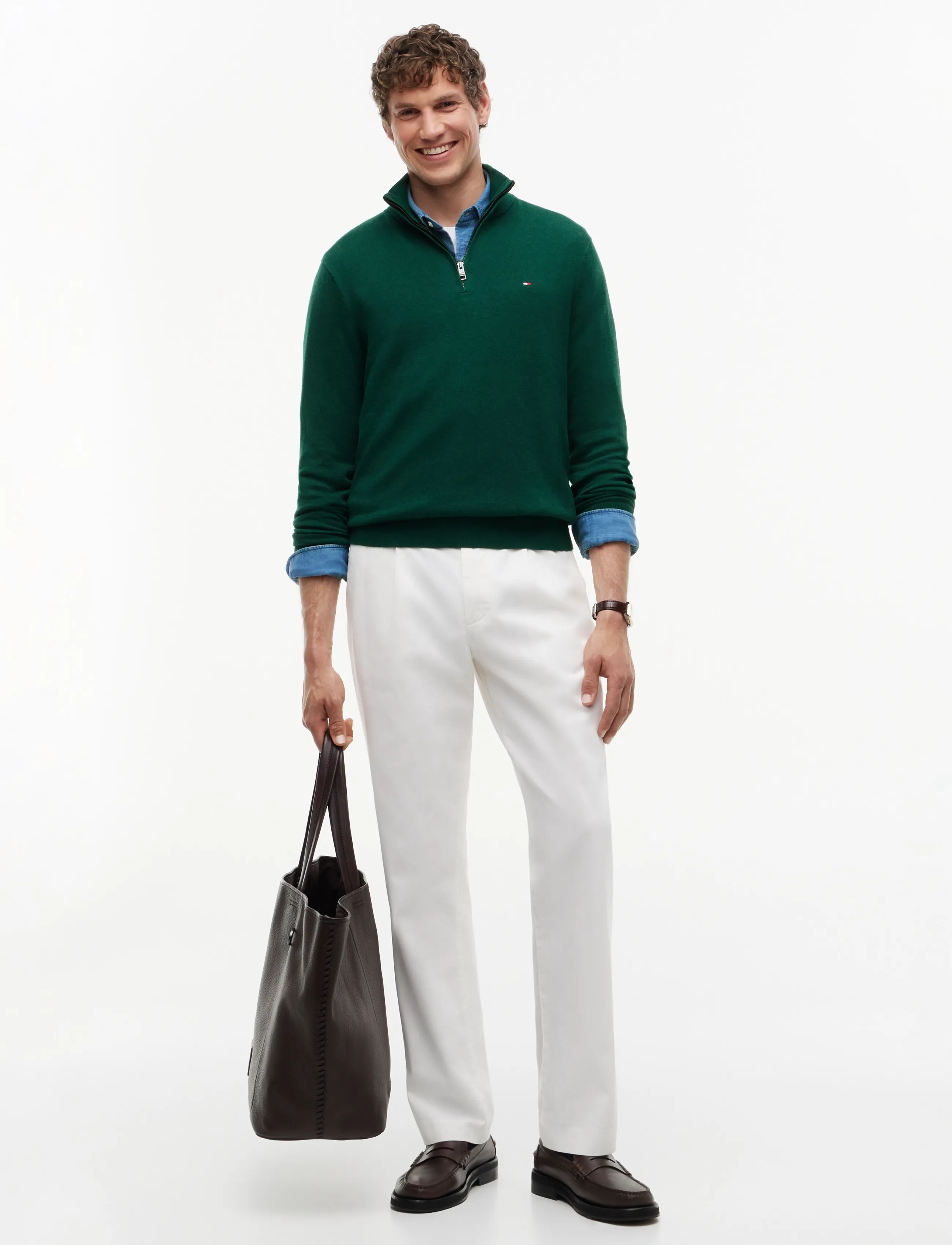 Tommy Hilfiger - PIMA ORG CTN CASHMERE ZIP MOCK - pullover mit halbem reißverschluss - ornamental green heather - 4