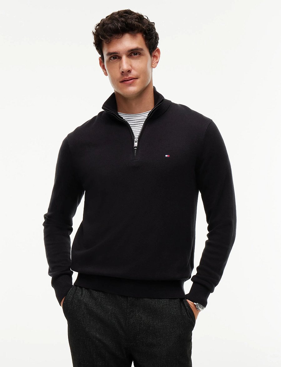 Tommy Hilfiger - PIMA ORG CTN CASHMERE ZIP MOCK - pullover mit halbem reißverschluss - black - 0