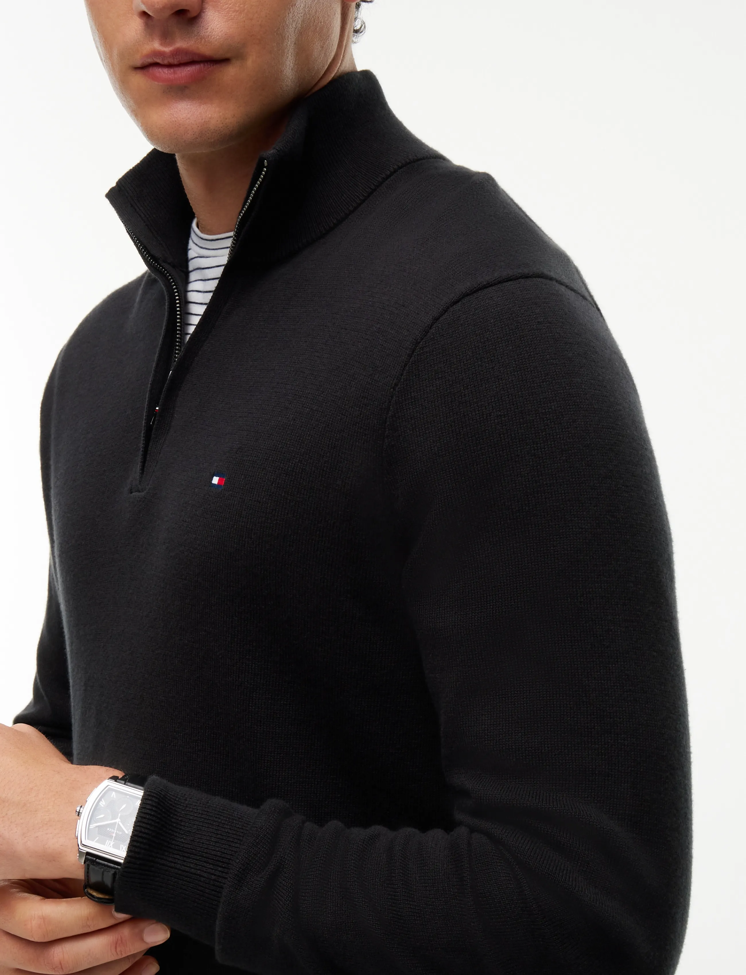 Tommy Hilfiger - PIMA ORG CTN CASHMERE ZIP MOCK - halfzip strik - black - 4