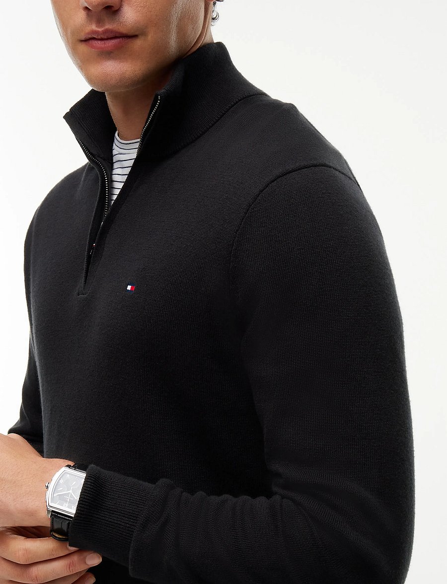 Tommy Hilfiger - PIMA ORG CTN CASHMERE ZIP MOCK - pullover mit halbem reißverschluss - black - 4