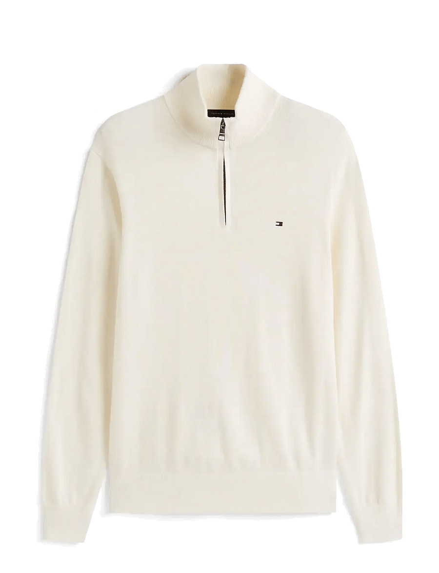 Tommy Hilfiger - PIMA ORG CTN CASHMERE ZIP MOCK - pullover mit halbem reißverschluss - ivory petal - 1