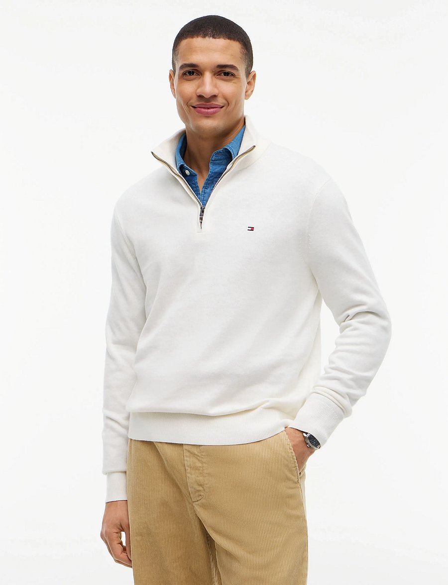 Tommy Hilfiger - PIMA ORG CTN CASHMERE ZIP MOCK - pullover mit halbem reißverschluss - ivory petal - 0