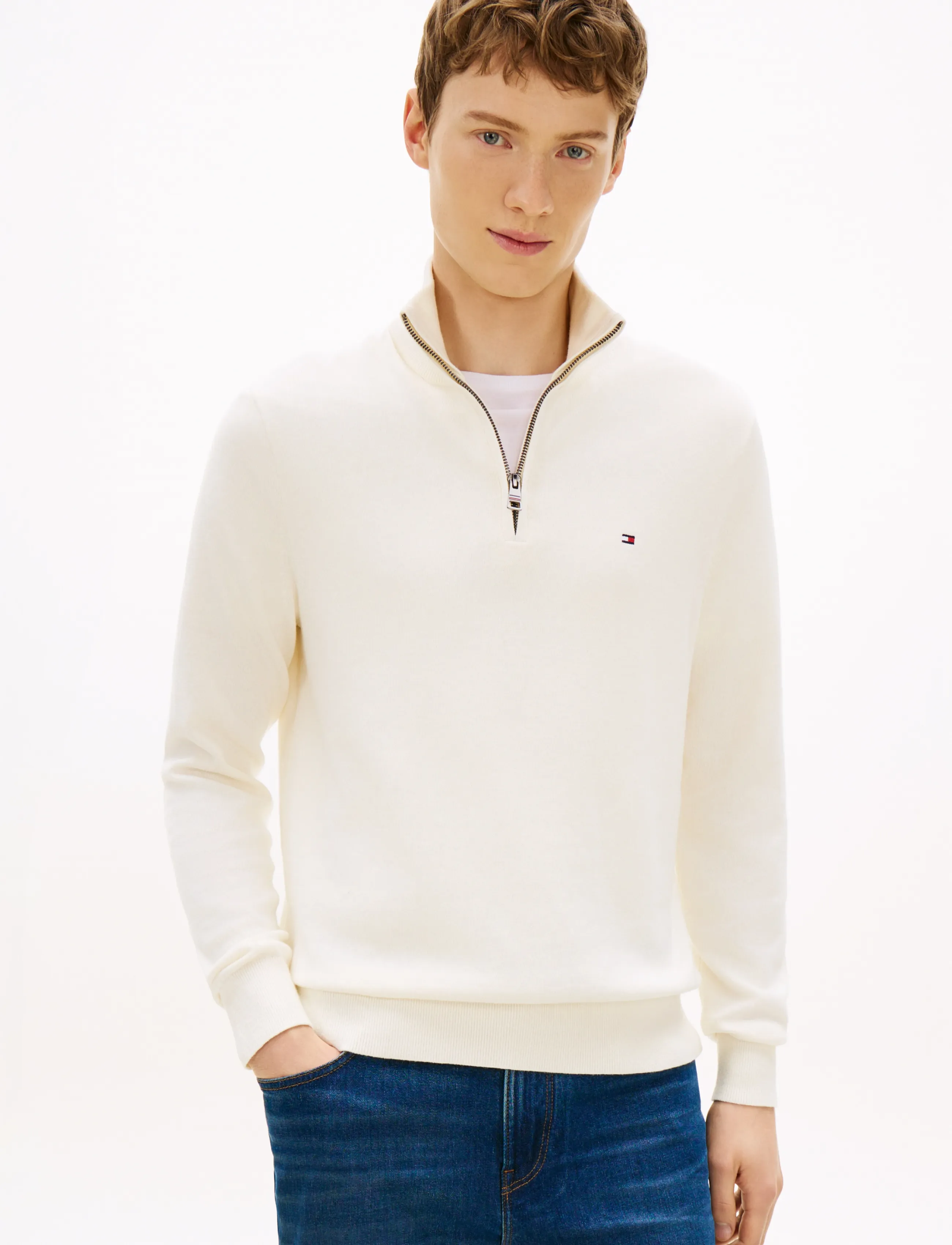 Tommy Hilfiger - PIMA ORG CTN CASHMERE ZIP MOCK - pullover mit halbem reißverschluss - ivory petal - 5