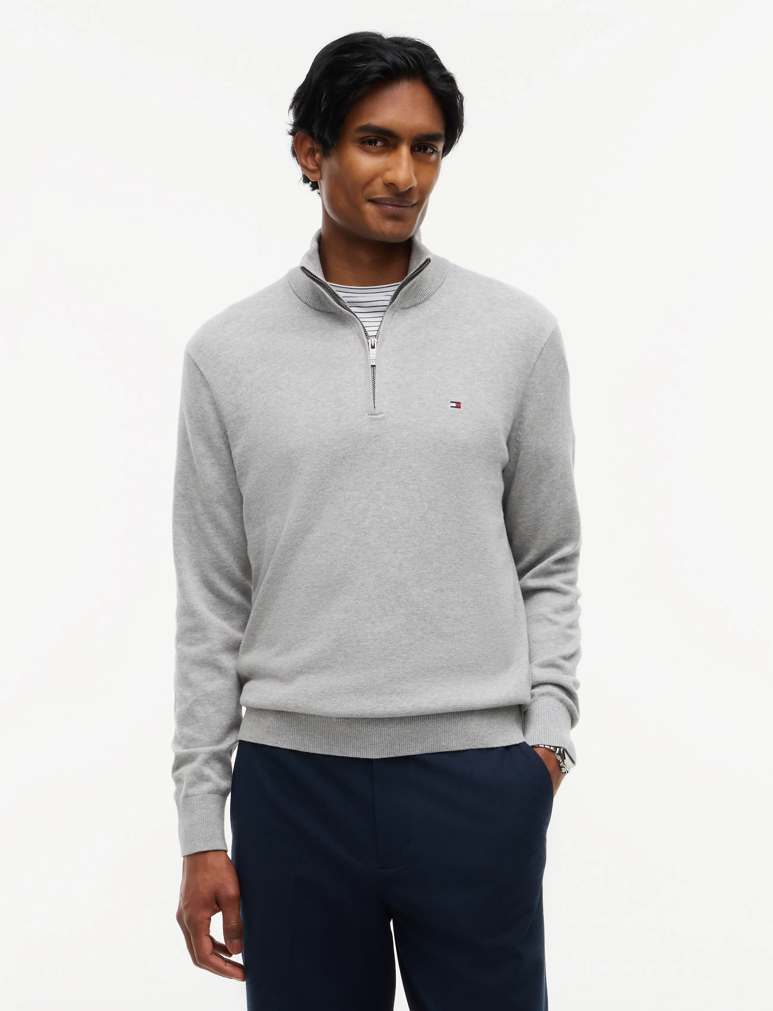Tommy Hilfiger PIMA ORG CTN CASHMERE ZIP MOCK - Tommy Hilfiger - LIGHT GREY HEATHER / grey
