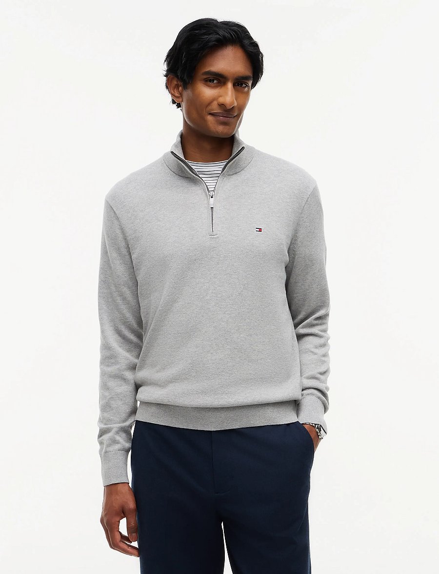 Tommy Hilfiger - PIMA ORG CTN CASHMERE ZIP MOCK - pullover mit halbem reißverschluss - light grey heather - 0