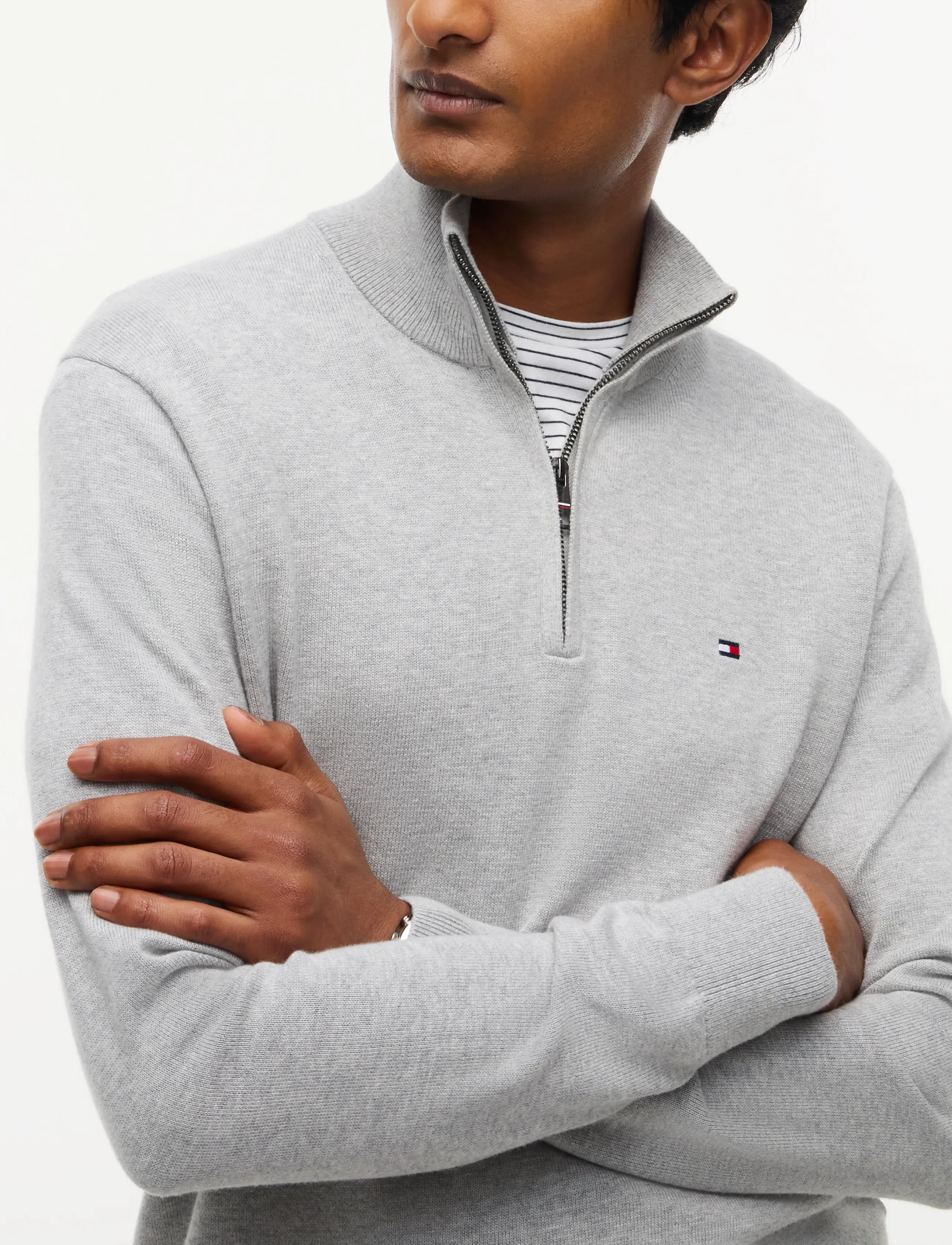 Tommy Hilfiger - PIMA ORG CTN CASHMERE ZIP MOCK - halfzip strik - light grey heather - 3