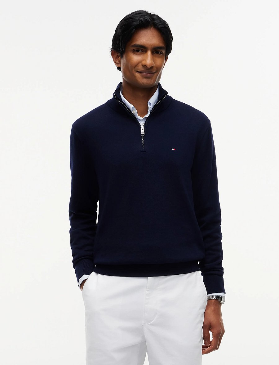 Tommy Hilfiger - PIMA ORG CTN CASHMERE ZIP MOCK - poolpika lukuga džemprid - navy blue - 0