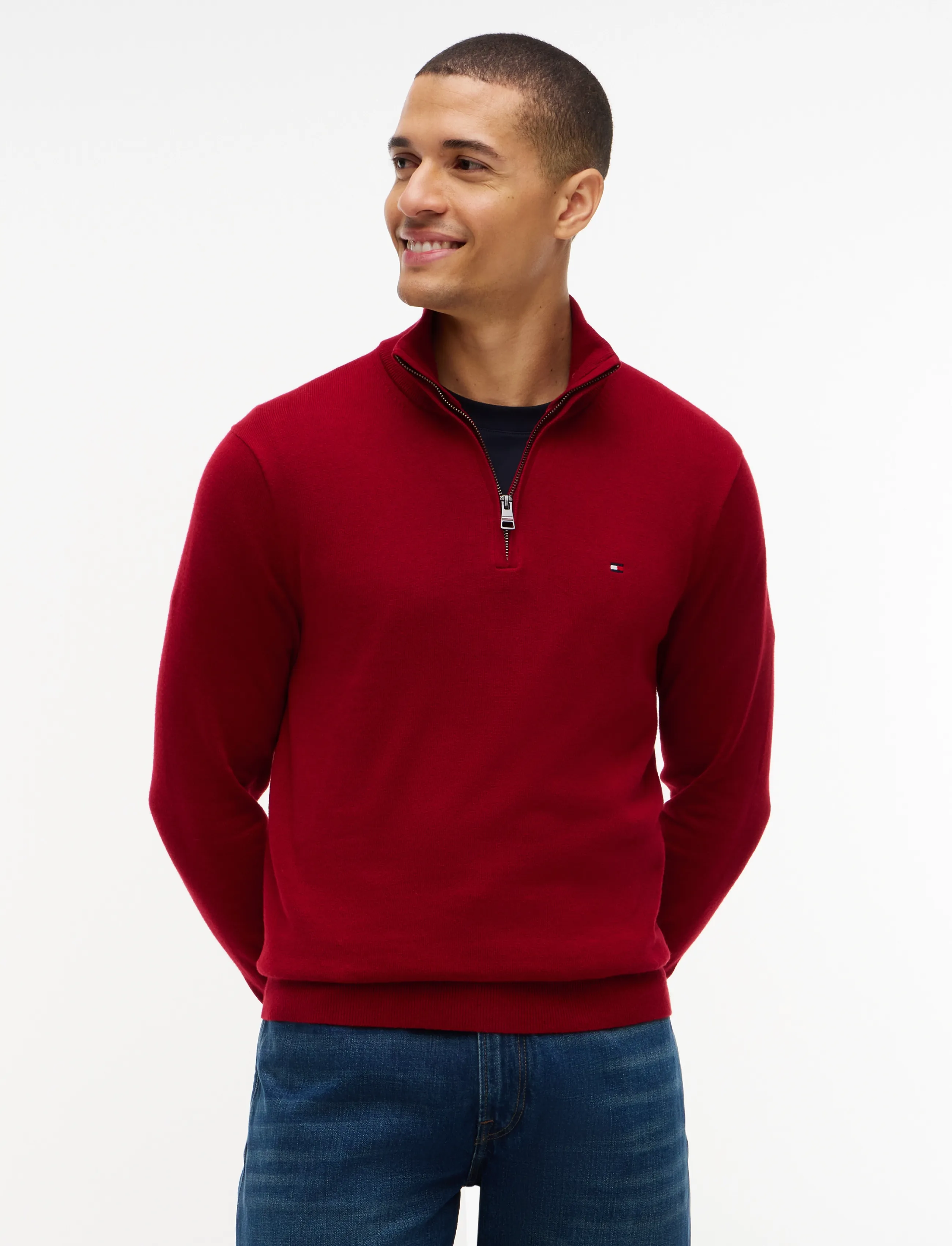 Tommy Hilfiger PIMA ORG CTN CASHMERE ZIP MOCK - Strickmode - REGATTA RED / red