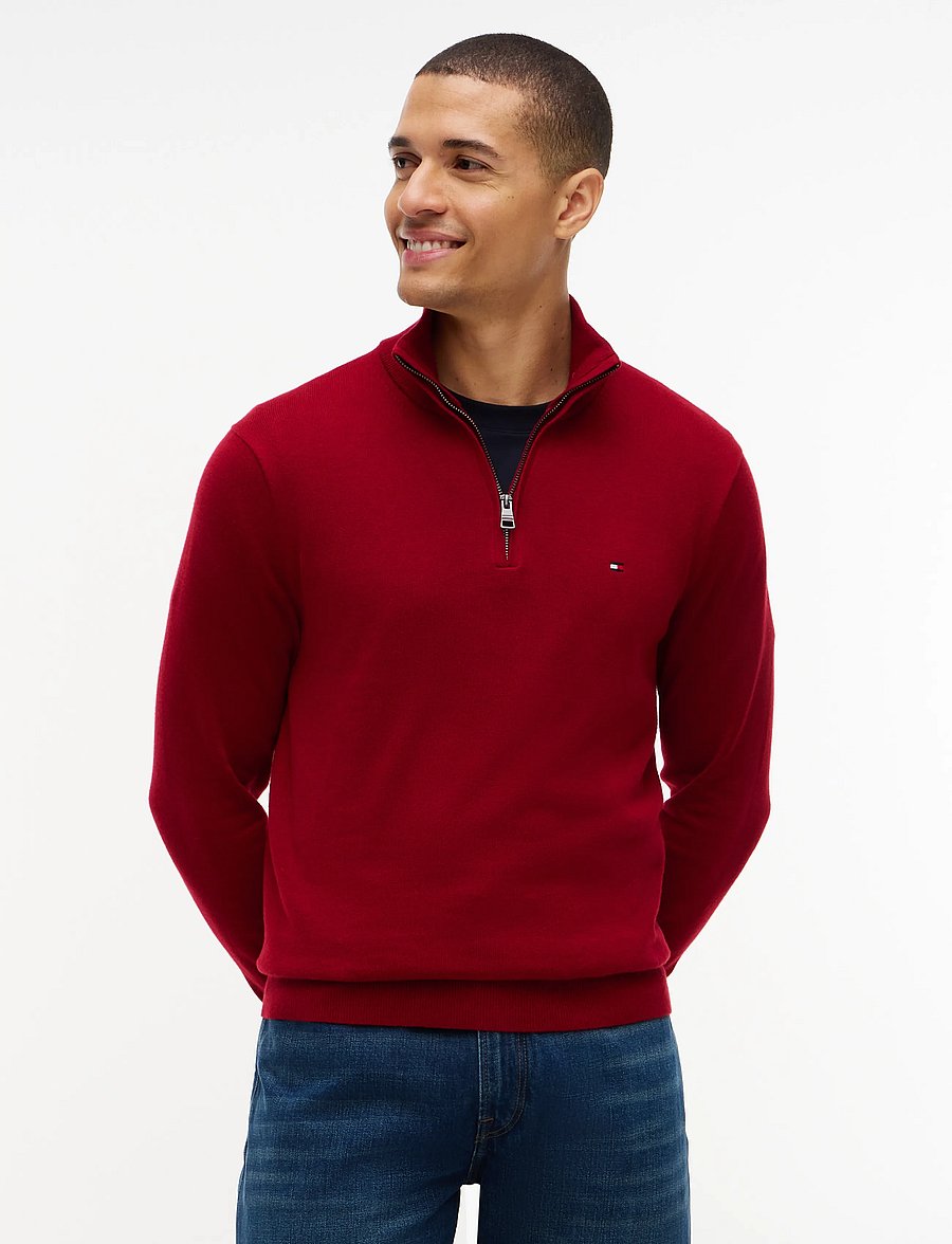 Tommy Hilfiger - PIMA ORG CTN CASHMERE ZIP MOCK - pullover mit halbem reißverschluss - regatta red - 0