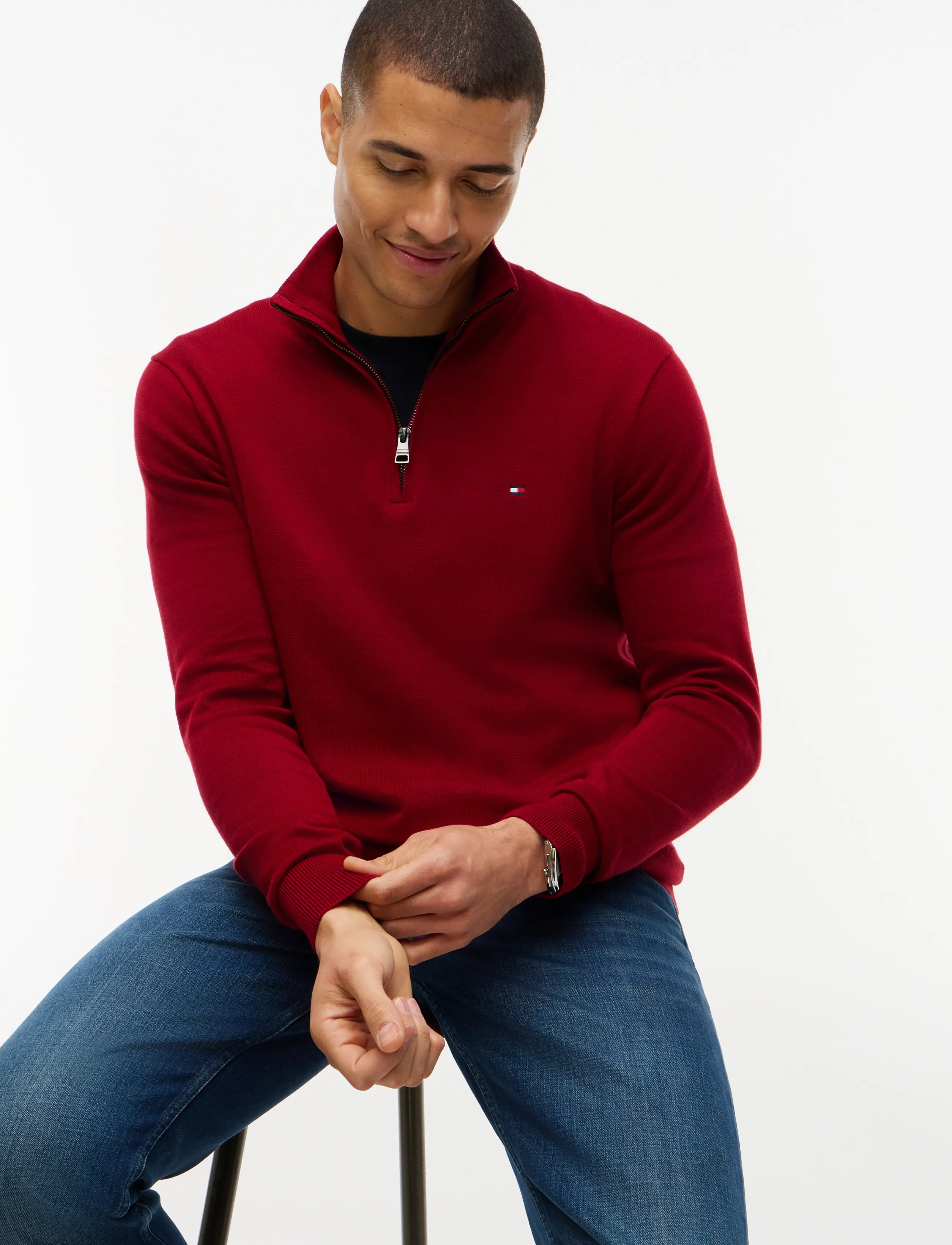 Tommy Hilfiger - PIMA ORG CTN CASHMERE ZIP MOCK - pullover mit halbem reißverschluss - regatta red - 3