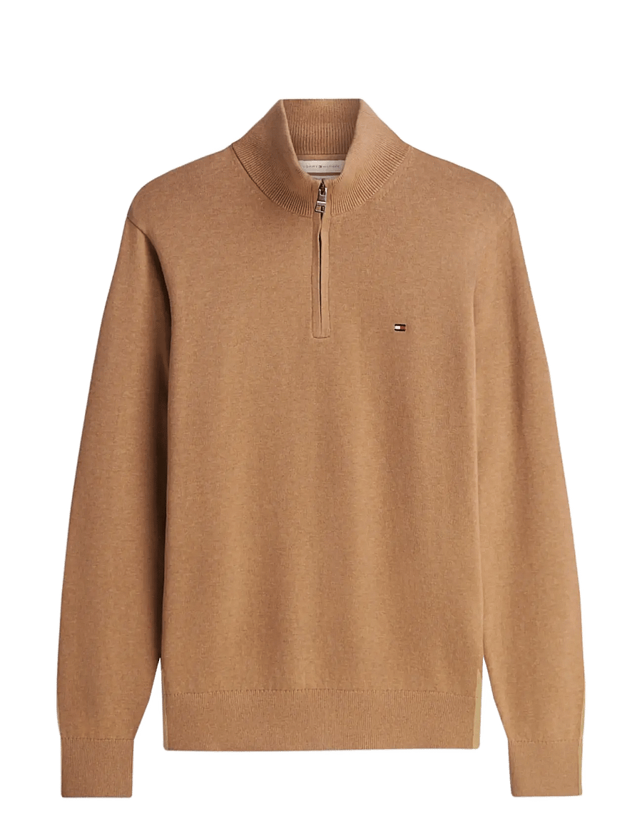 Tommy Hilfiger - PIMA ORG CTN CASHMERE ZIP MOCK - pullover mit halbem reißverschluss - safari canvas heather - 1