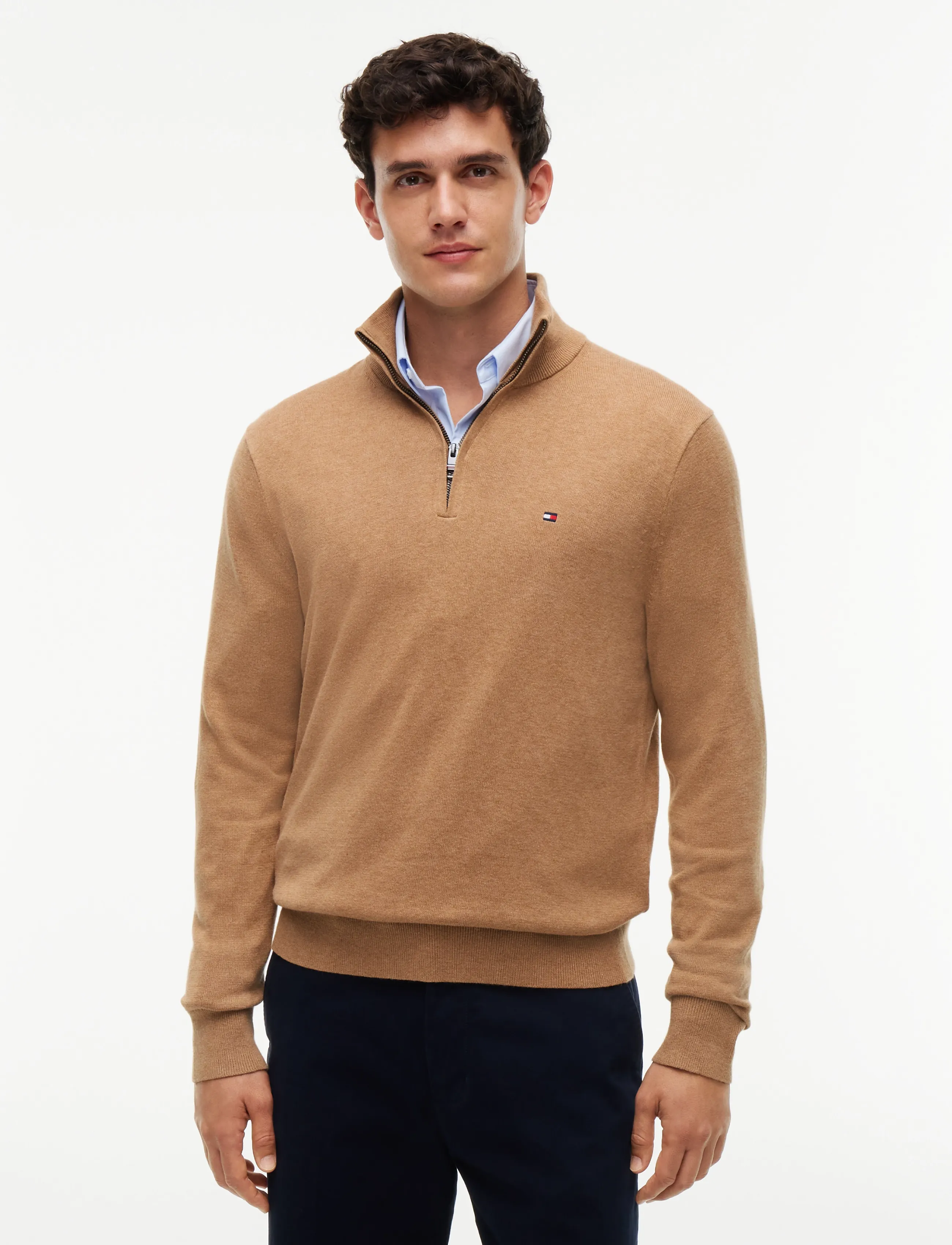 Tommy Hilfiger PIMA ORG CTN CASHMERE ZIP MOCK - Tommy Hilfiger - SAFARI CANVAS HEATHER / beige