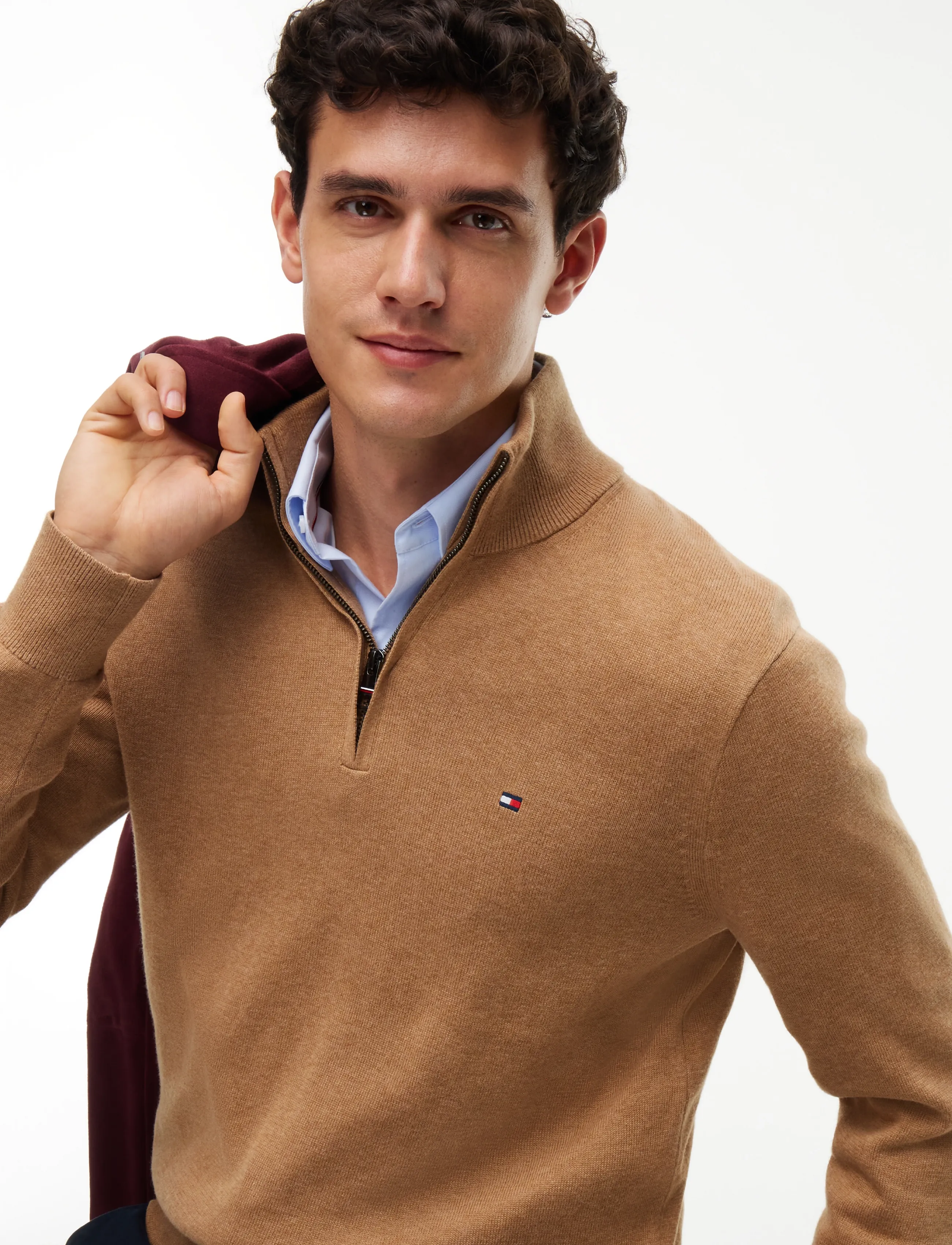 Tommy Hilfiger - PIMA ORG CTN CASHMERE ZIP MOCK - halfzip strik - safari canvas heather - 3