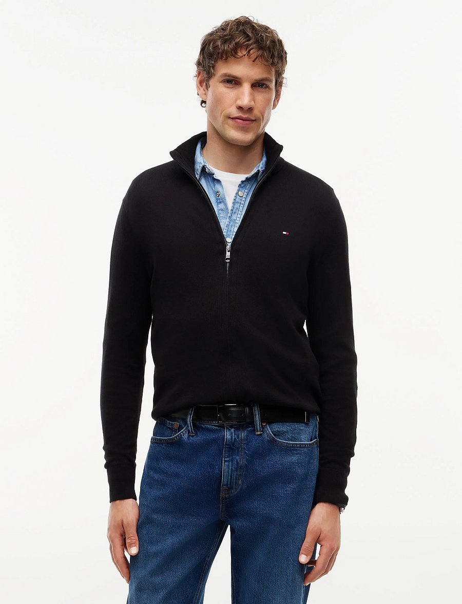 Tommy Hilfiger - PIMA ORG CTN CASHMERE ZIP THRU - full zip jumpers - black - 0